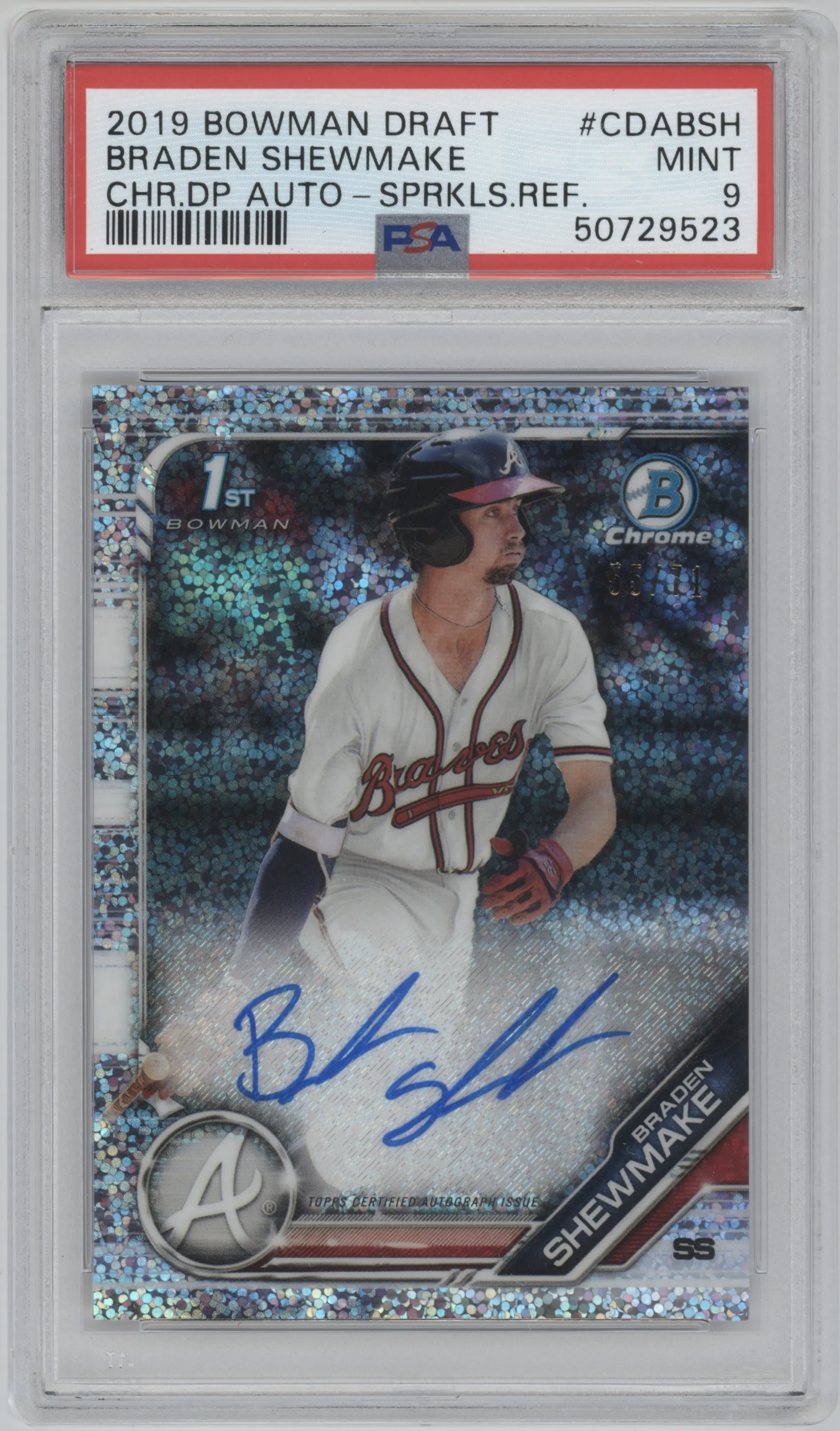 2019 Bowman Draft Chrome DP Auto Braden Shewmake Sparkle Refractor PSA 9