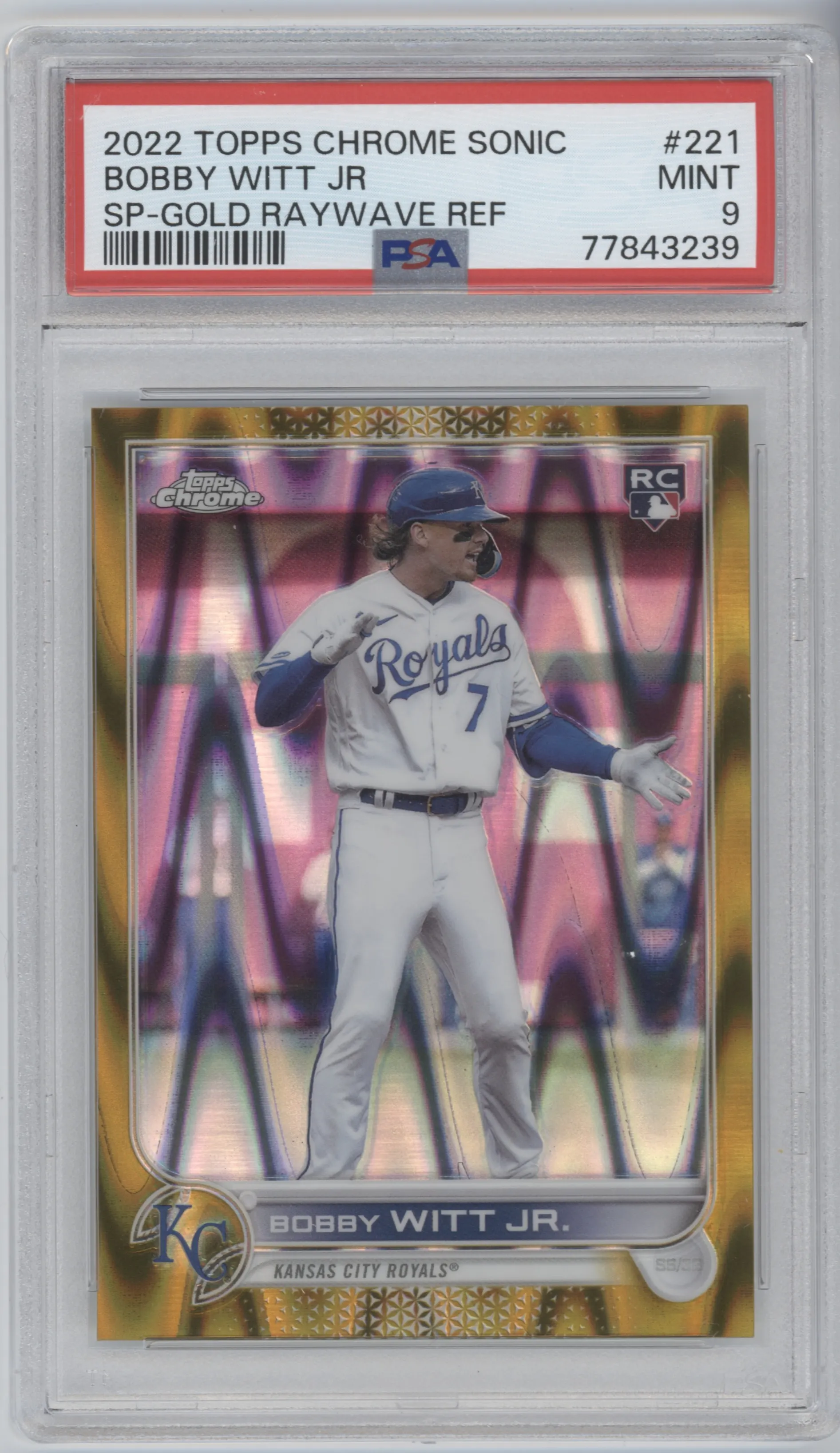 2022 Topps Chrome Sonic SP Bobby Witt Jr. Gold RayWave #221 PSA 9