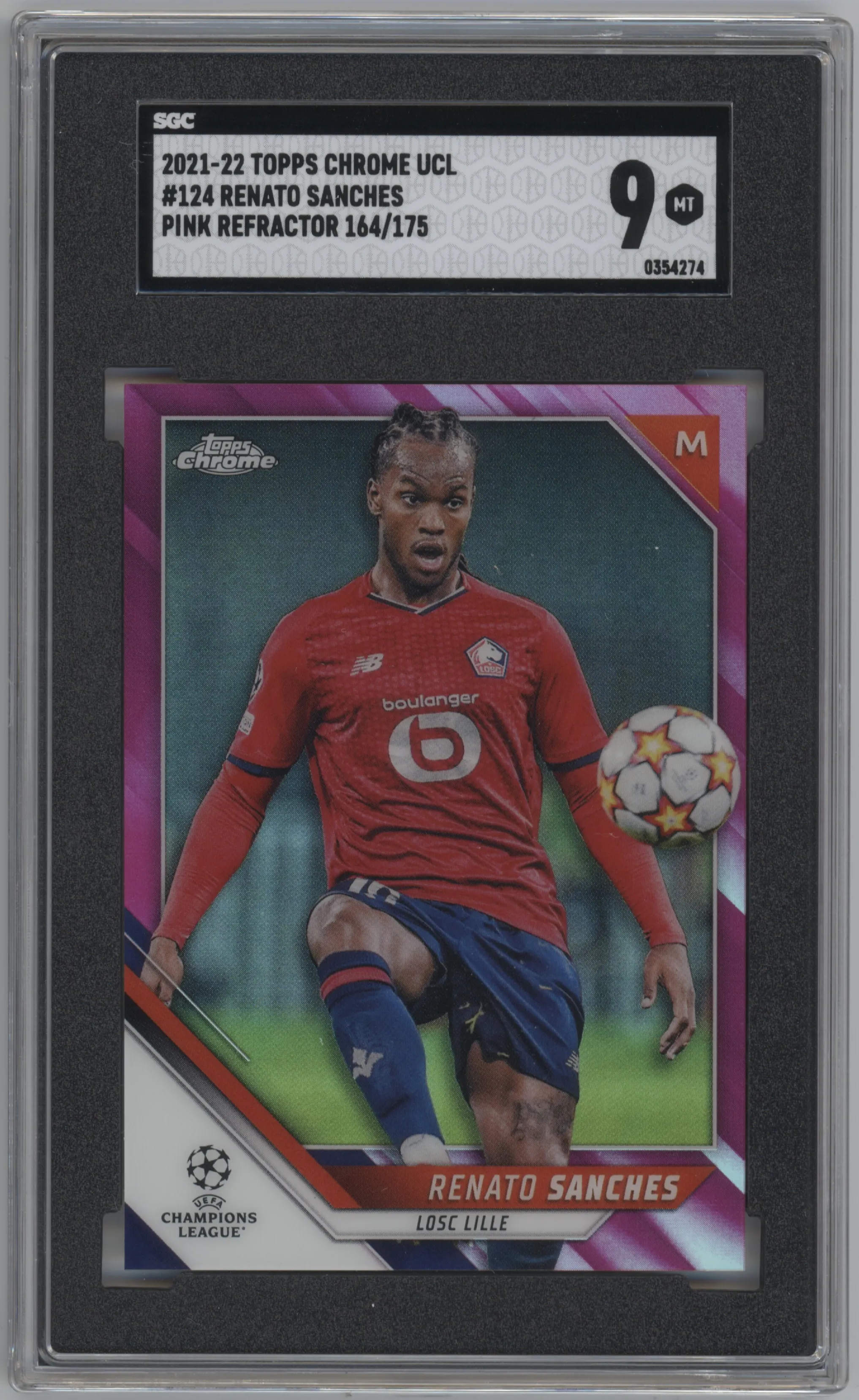 2021 Topps Chrome UEFA Champions League Renato Sanches Pink Refractor SGC 9
