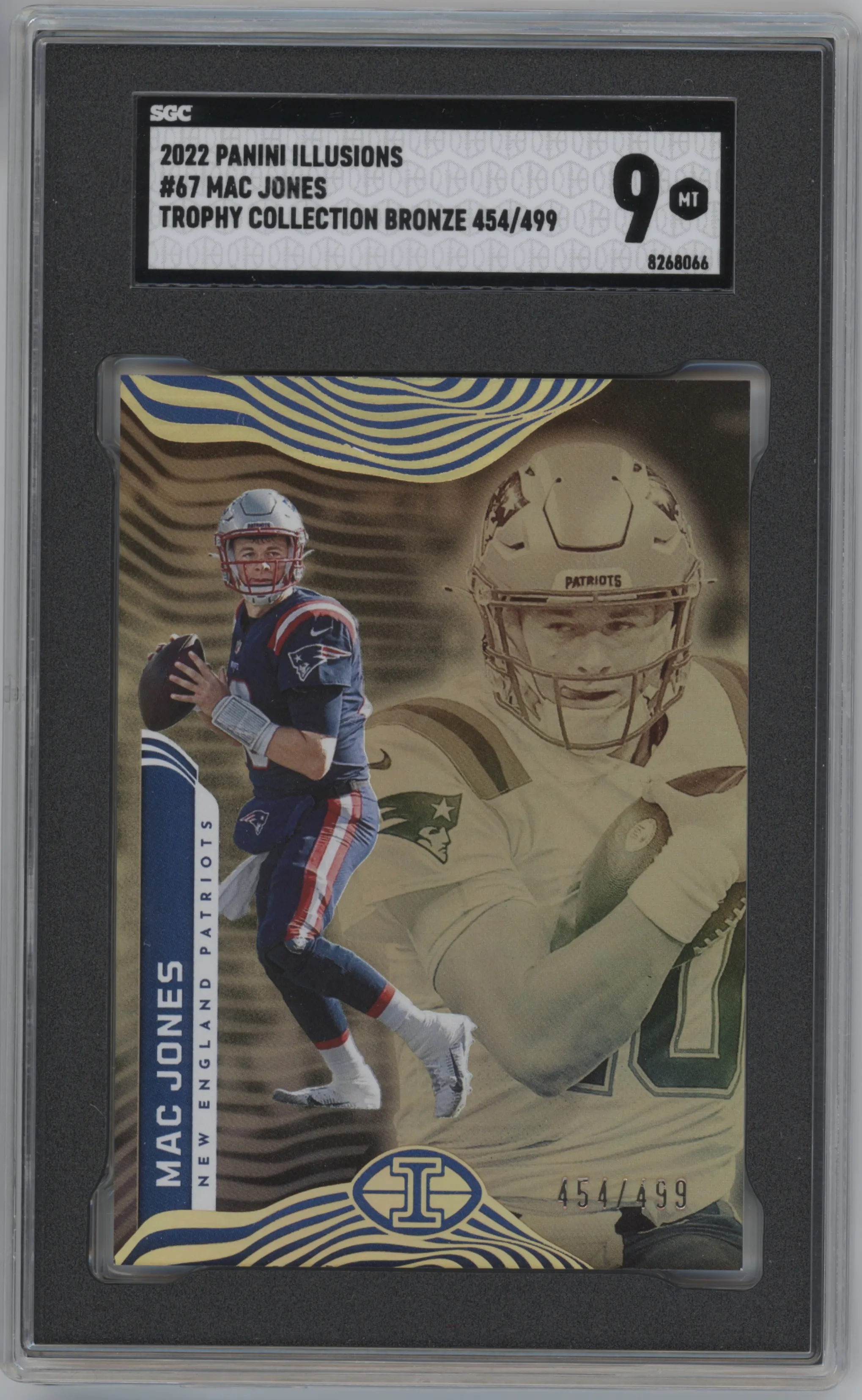 2022 Panini Illusions Mac Jones Trophy Collection Bronze #67 SGC 9