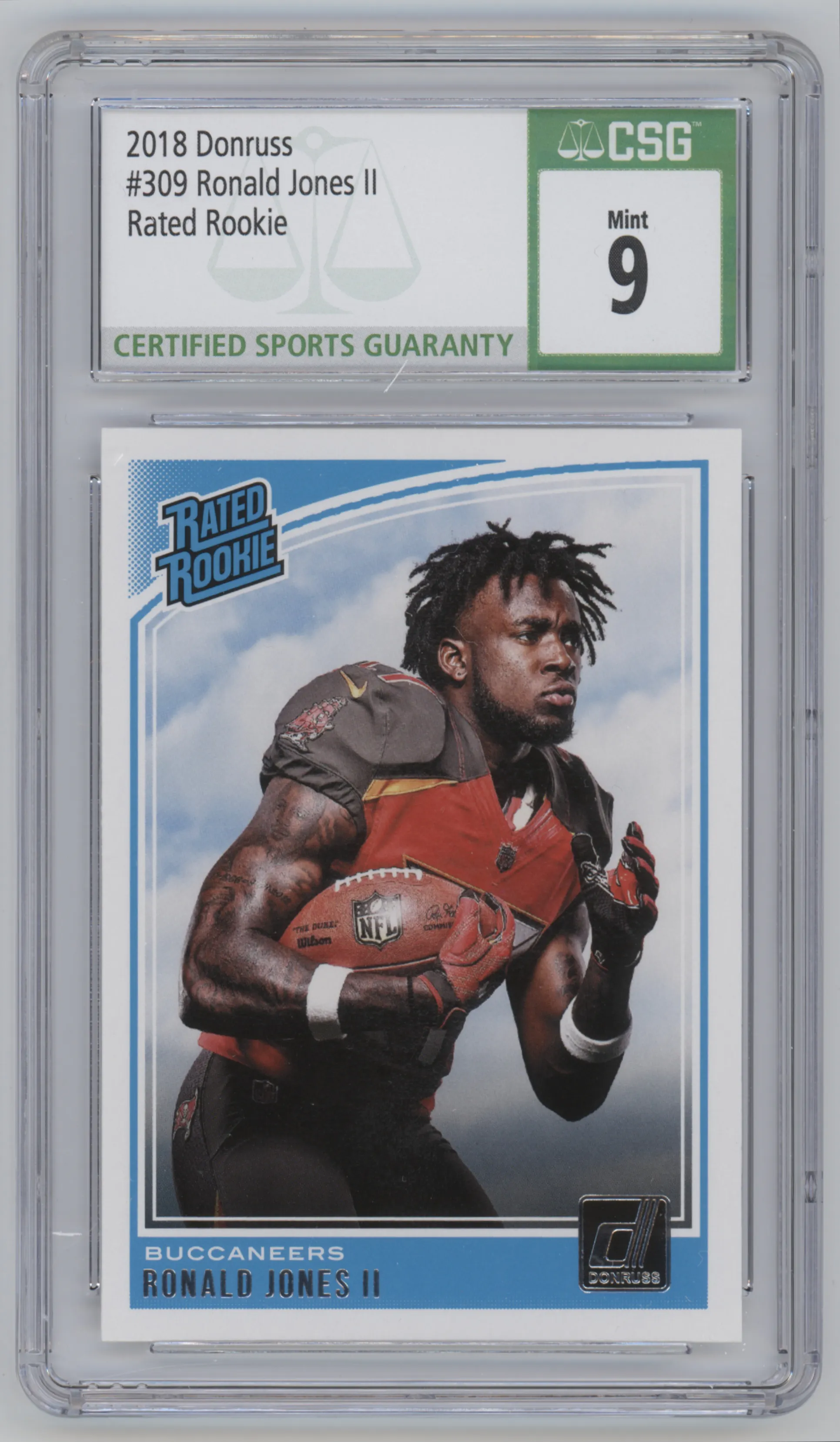 2018 Panini Donruss Rated Rookie Ronald Jones II CGC 9