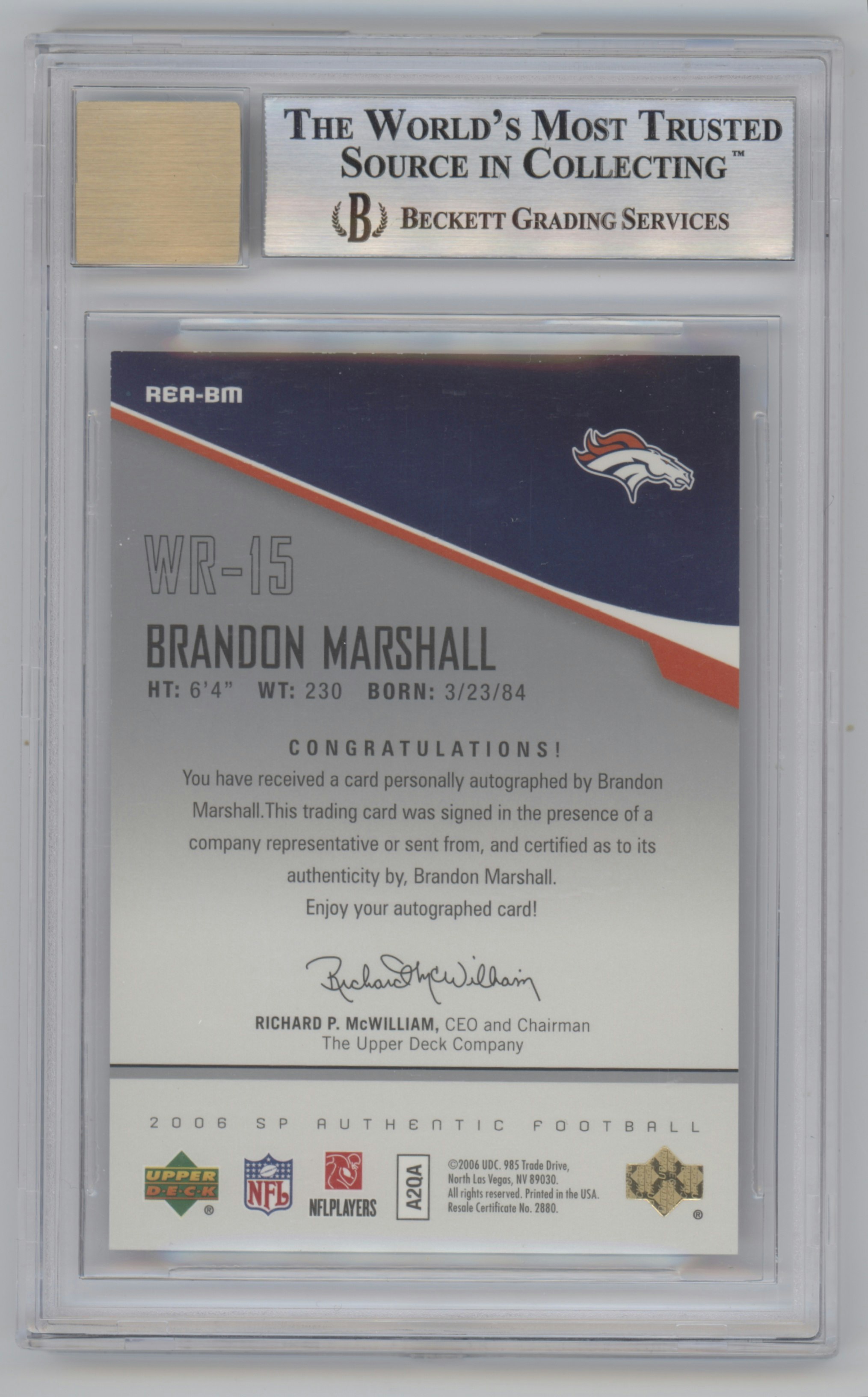 Brandon Marshall Signed Jersey (Beckett)