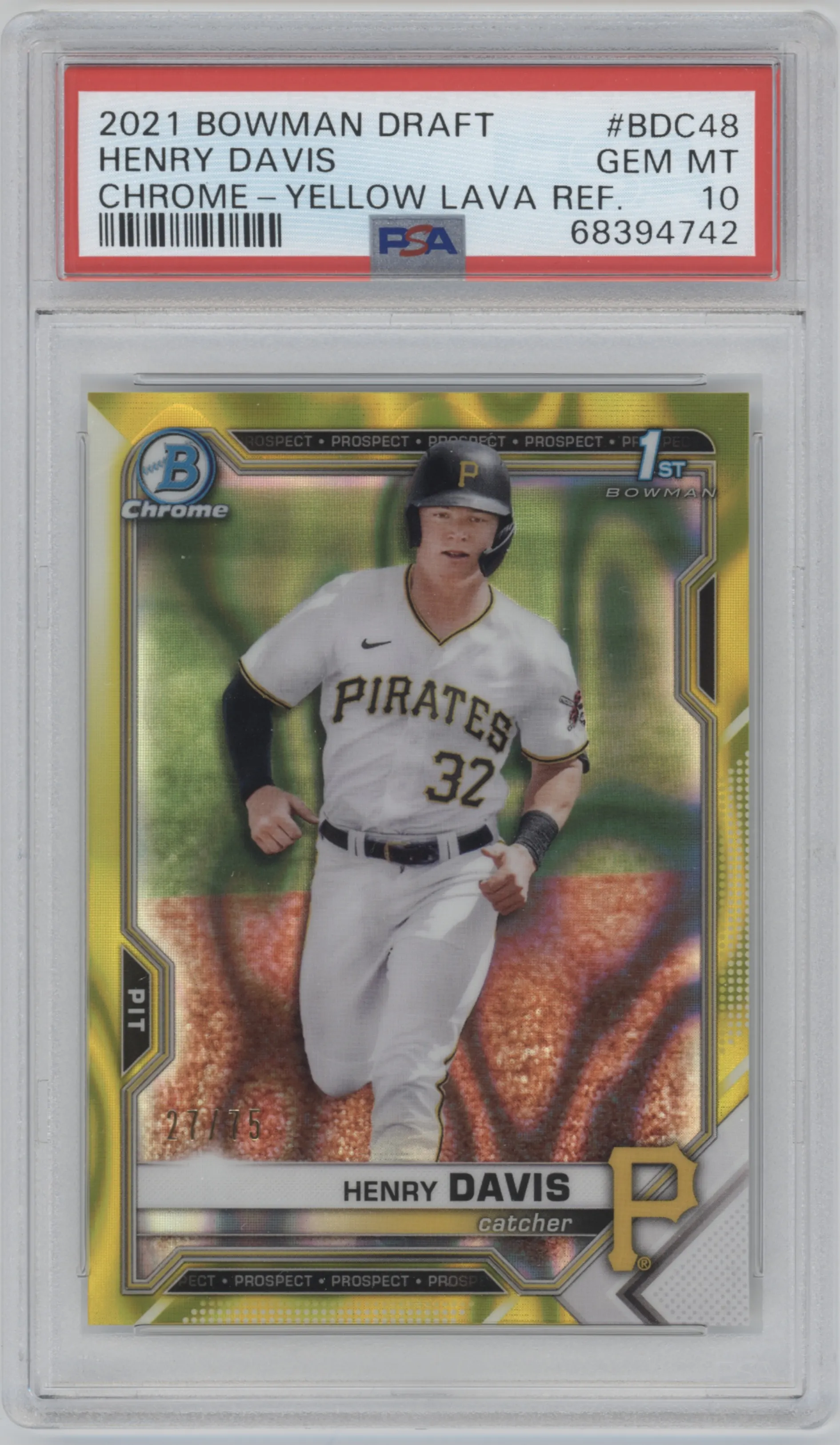 2021 Bowman Draft Chrome Pros. Henry Davis Yellow Lava Ref. PSA 10