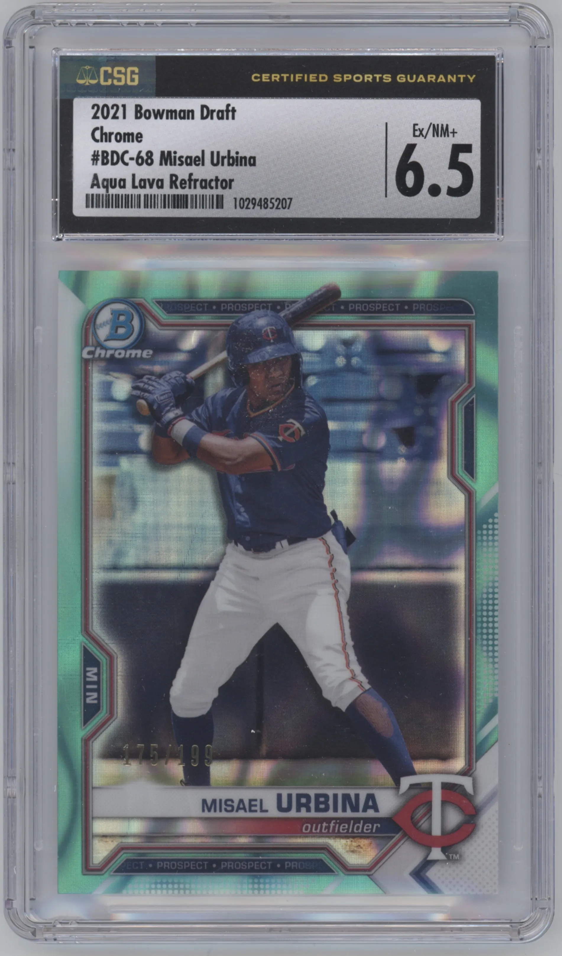 2021 Bowman Draft Chrome Pros. Misael Urbina Aqua Lava Ref. CGC 6.5