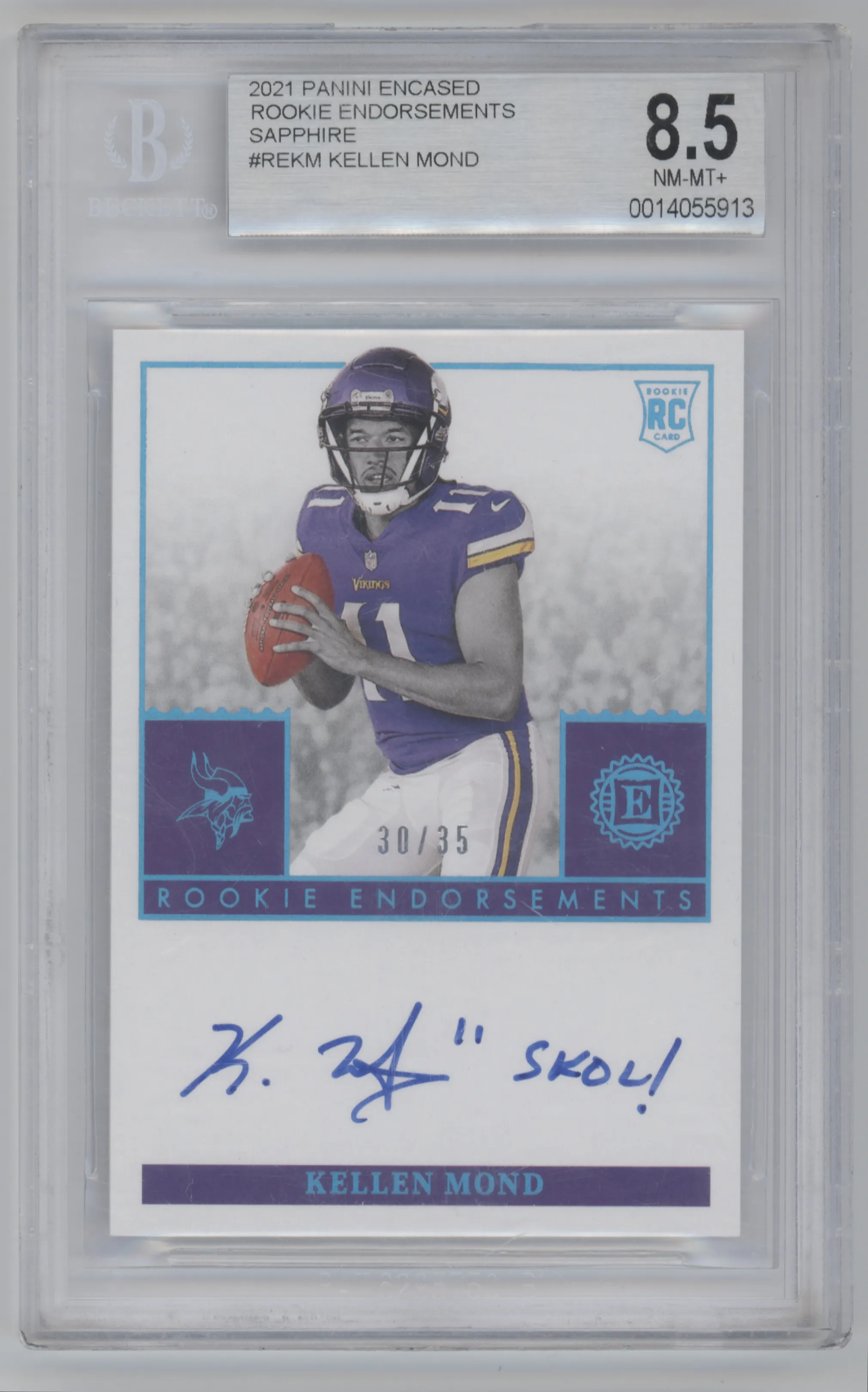 2021 Panini Encased Rookie Endorsements Kellen Mond Sapphire BGS 8.5
