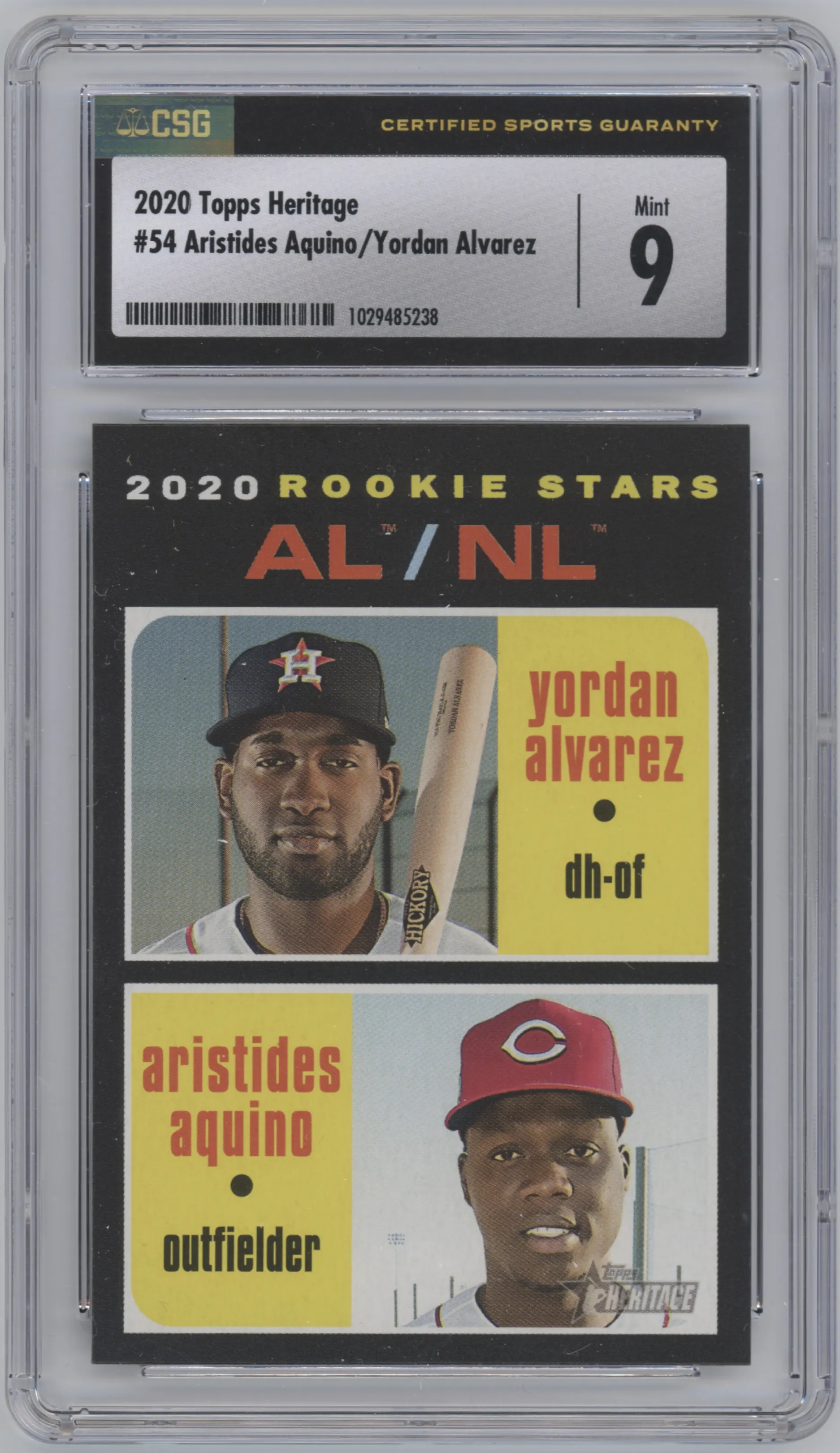 2020 Topps Heritage Yordan Alvarez/Aristides Aquino CGC 9