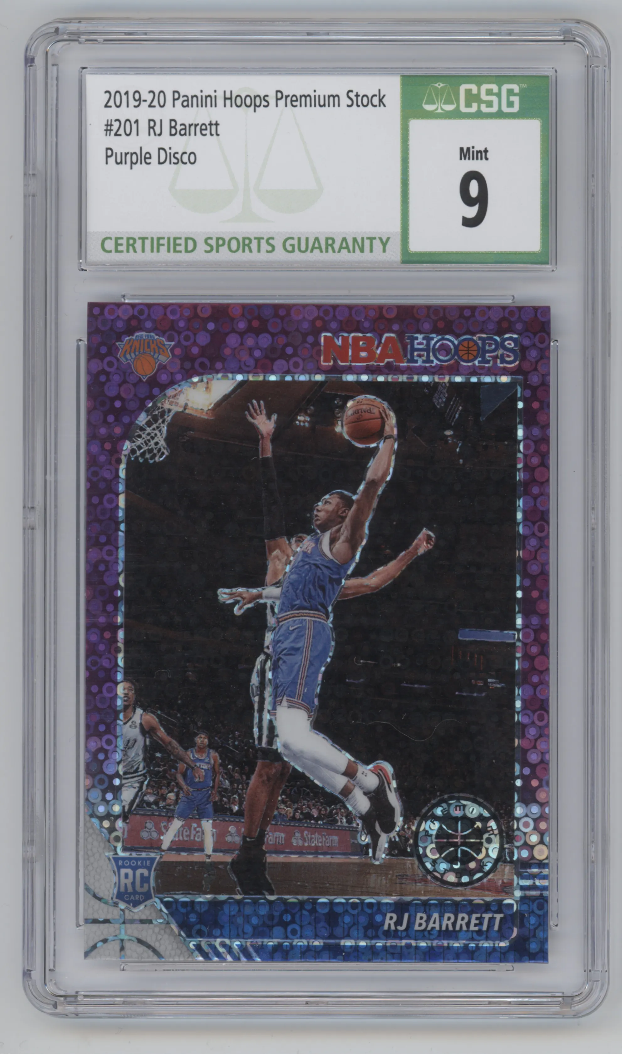 2019 Panini Hoops Premium Stock RJ Barrett Purple Disco CGC 9