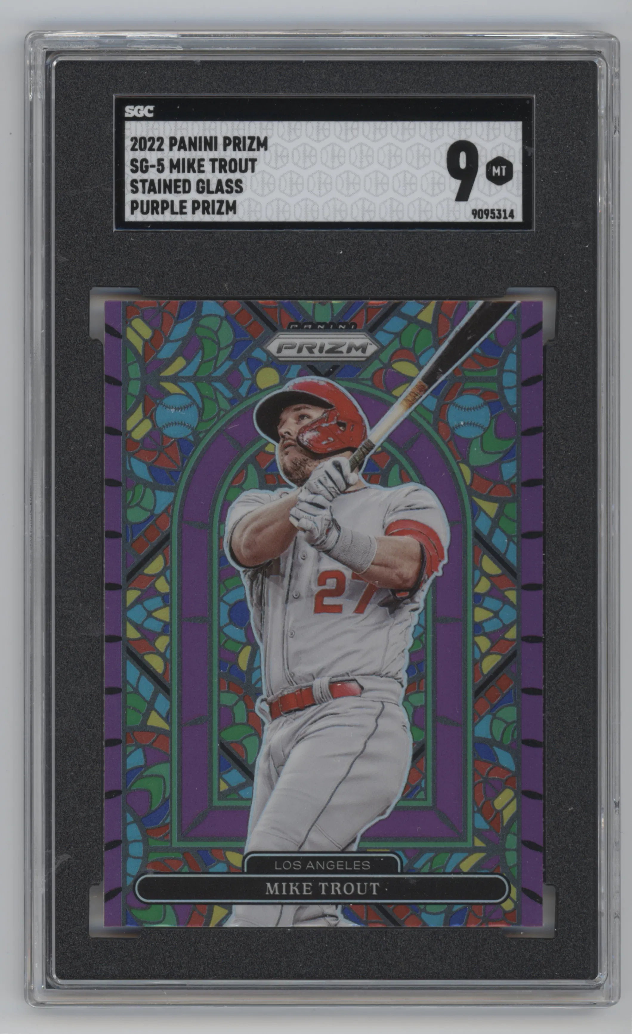 2022 Panini Prizm Stained Glass Mike Trout Purple Prizm #SG-5 SGC 9