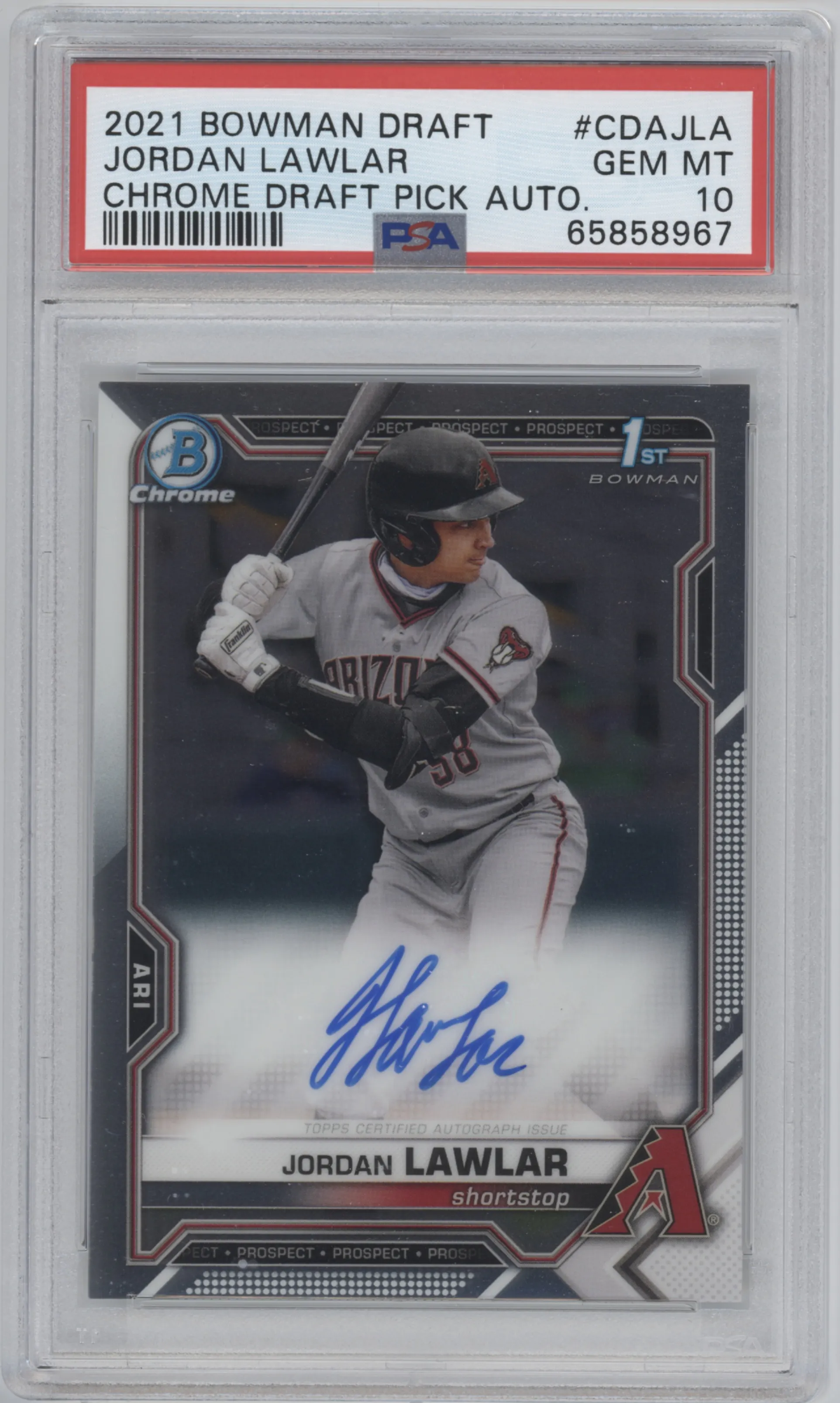 2021 Bowman Draft Chrome Auto Jordan Lawlar PSA 10