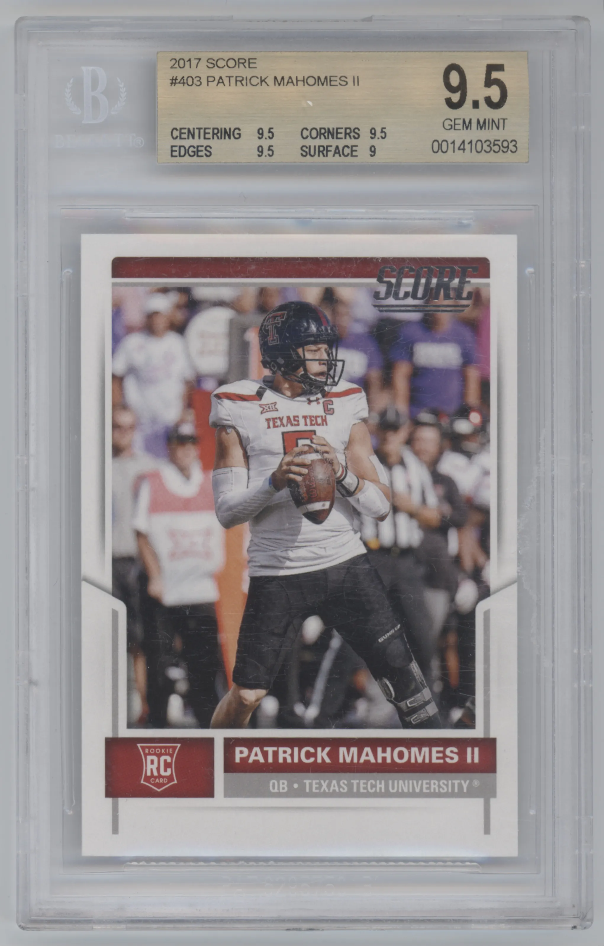 2017 Panini Score Patrick Mahomes II BGS 9.5