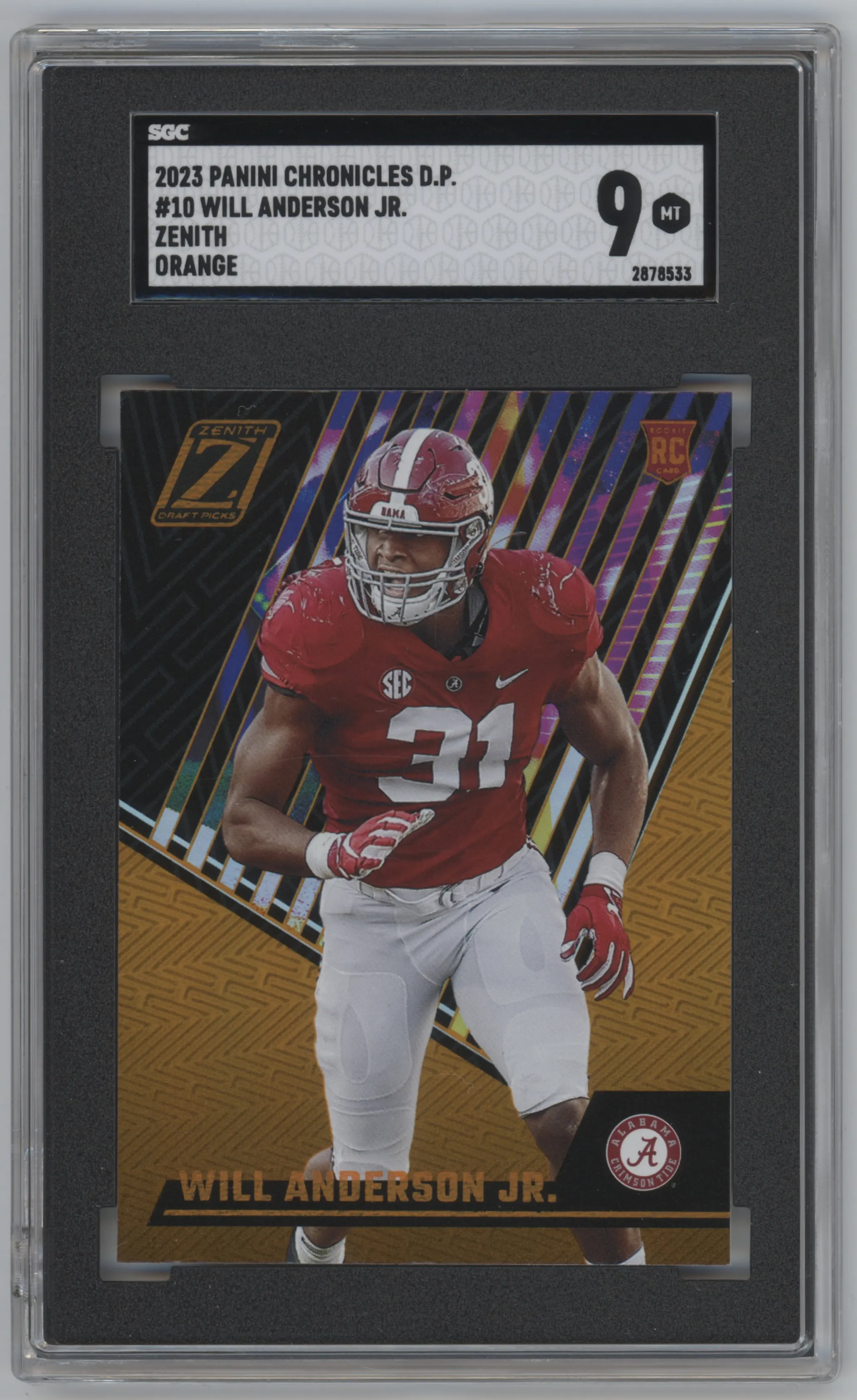 2023 Panini Chronicles Draft Picks Zenith Will Anderson Jr. Orange SGC 9