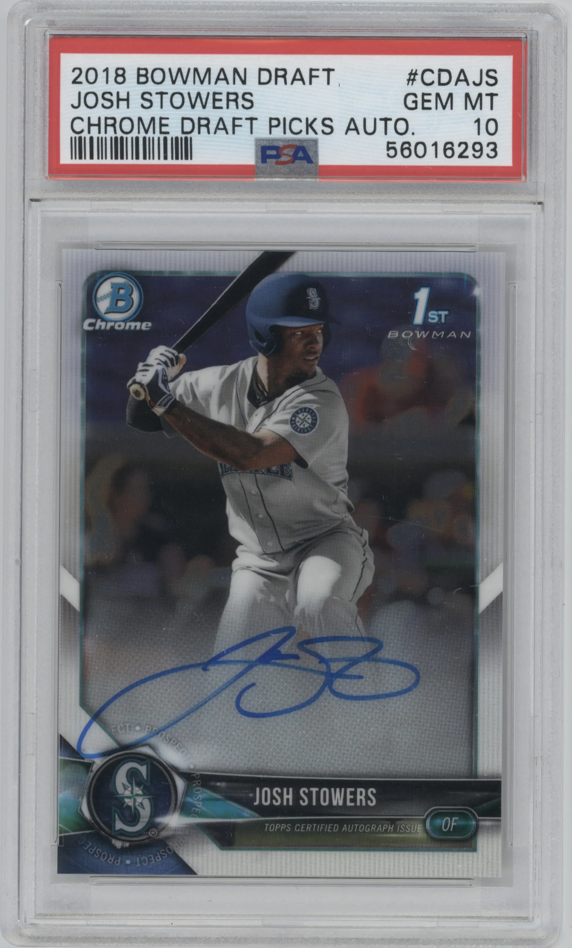 2018 Bowman Draft Chrome DP Auto Josh Stowers #CDA-JS PSA 10