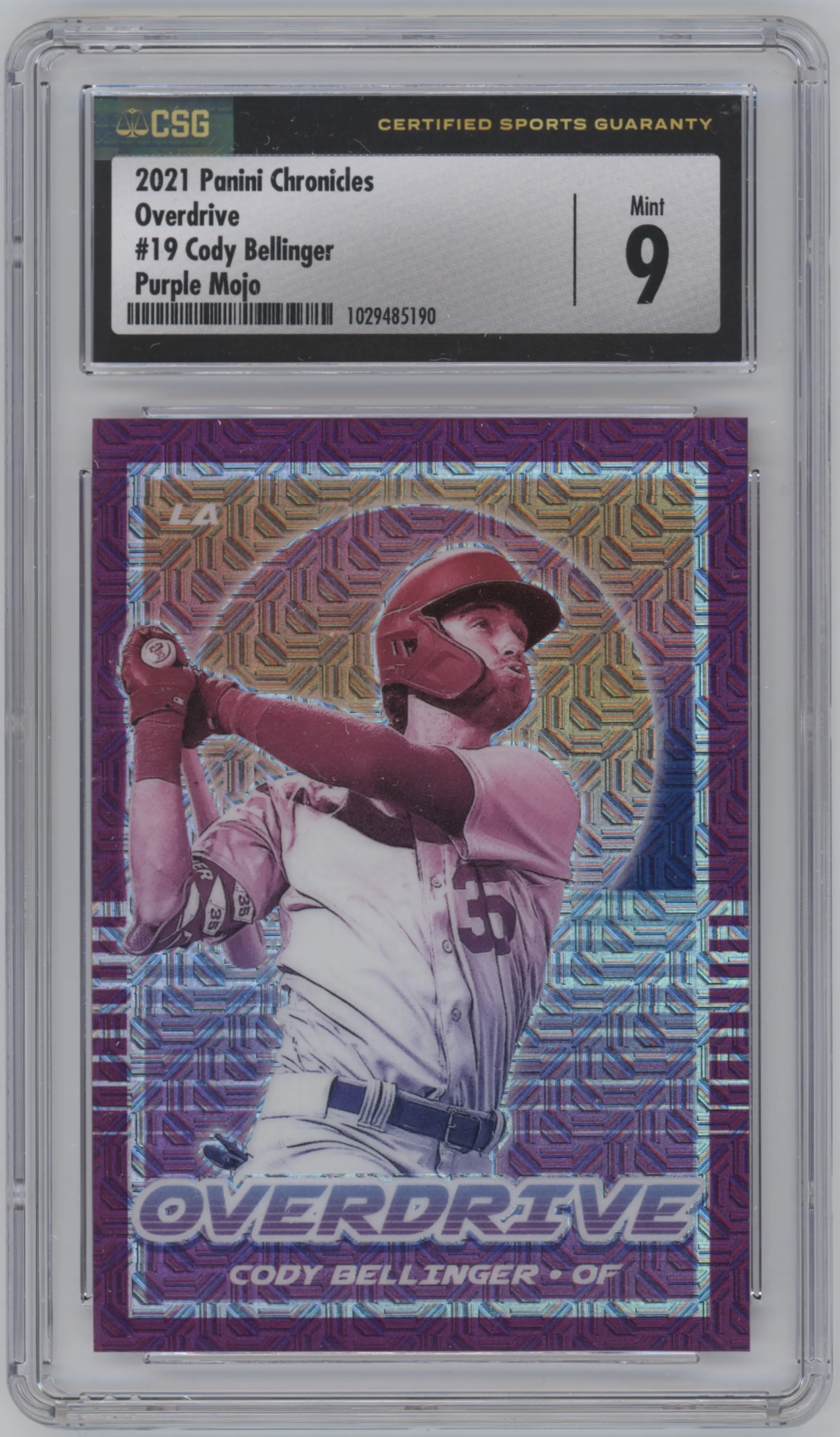 2021 Panini Chronicles Overdrive Cody Bellinger Purple Mojo CGC 9