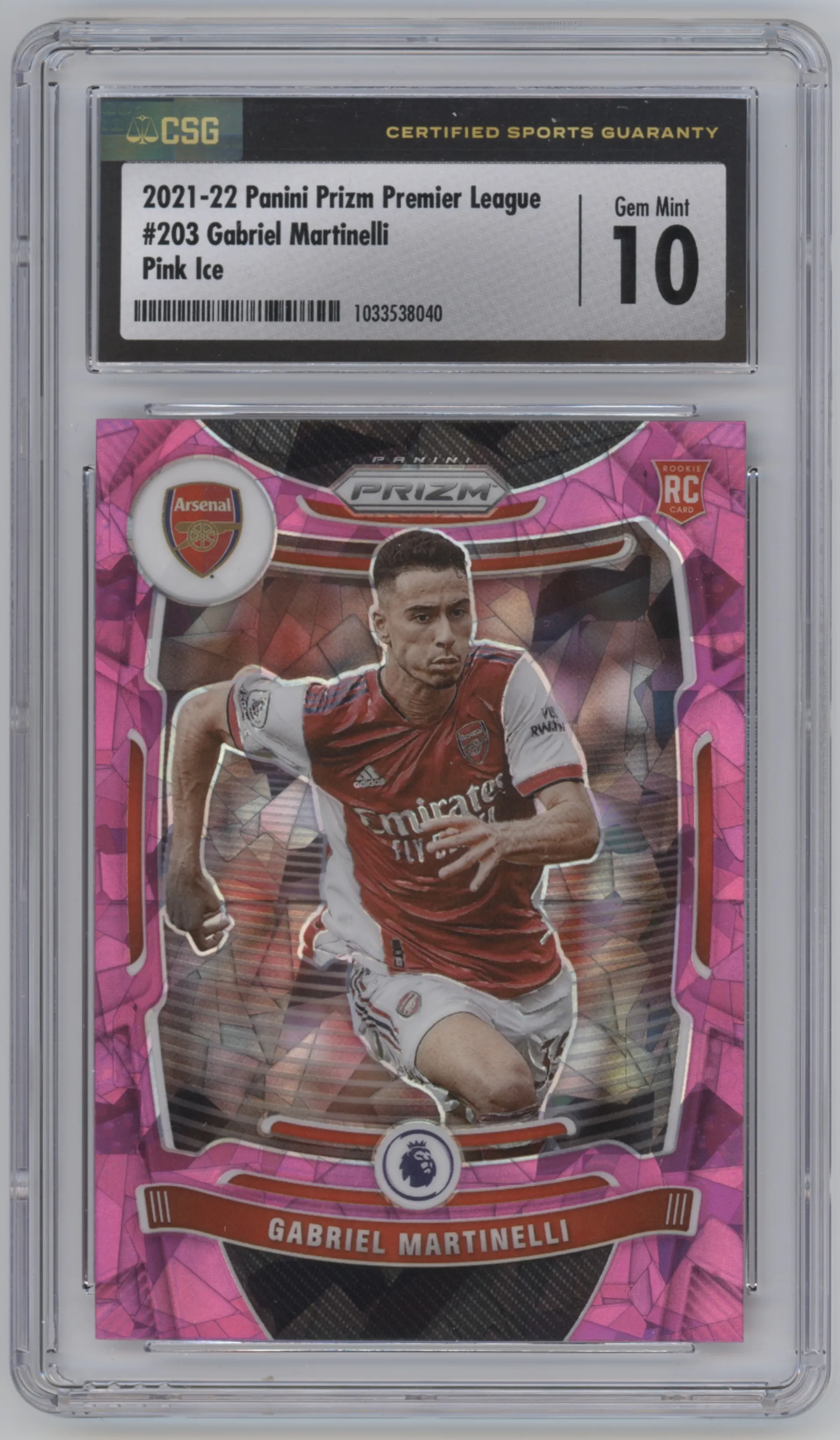 2021 Panini Prizm Premier League Gabriel Martinelli Pink Ice CGC 10