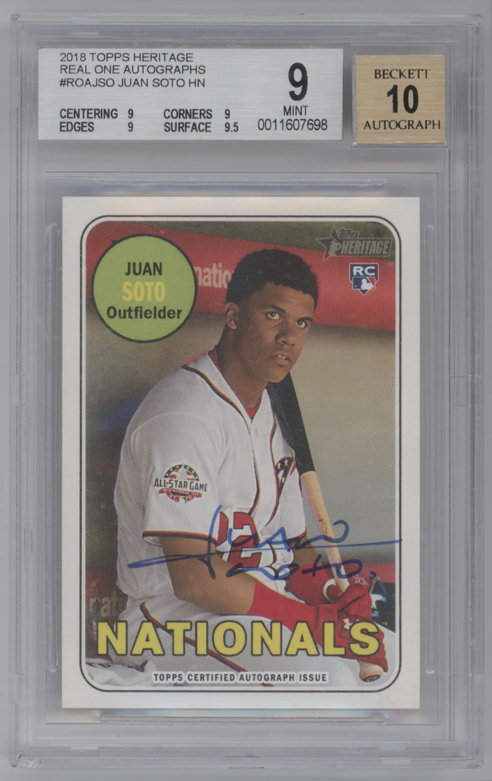 2018 Topps Heritage High Number Real One Auto Juan Soto #ROA-JSO BGS 9