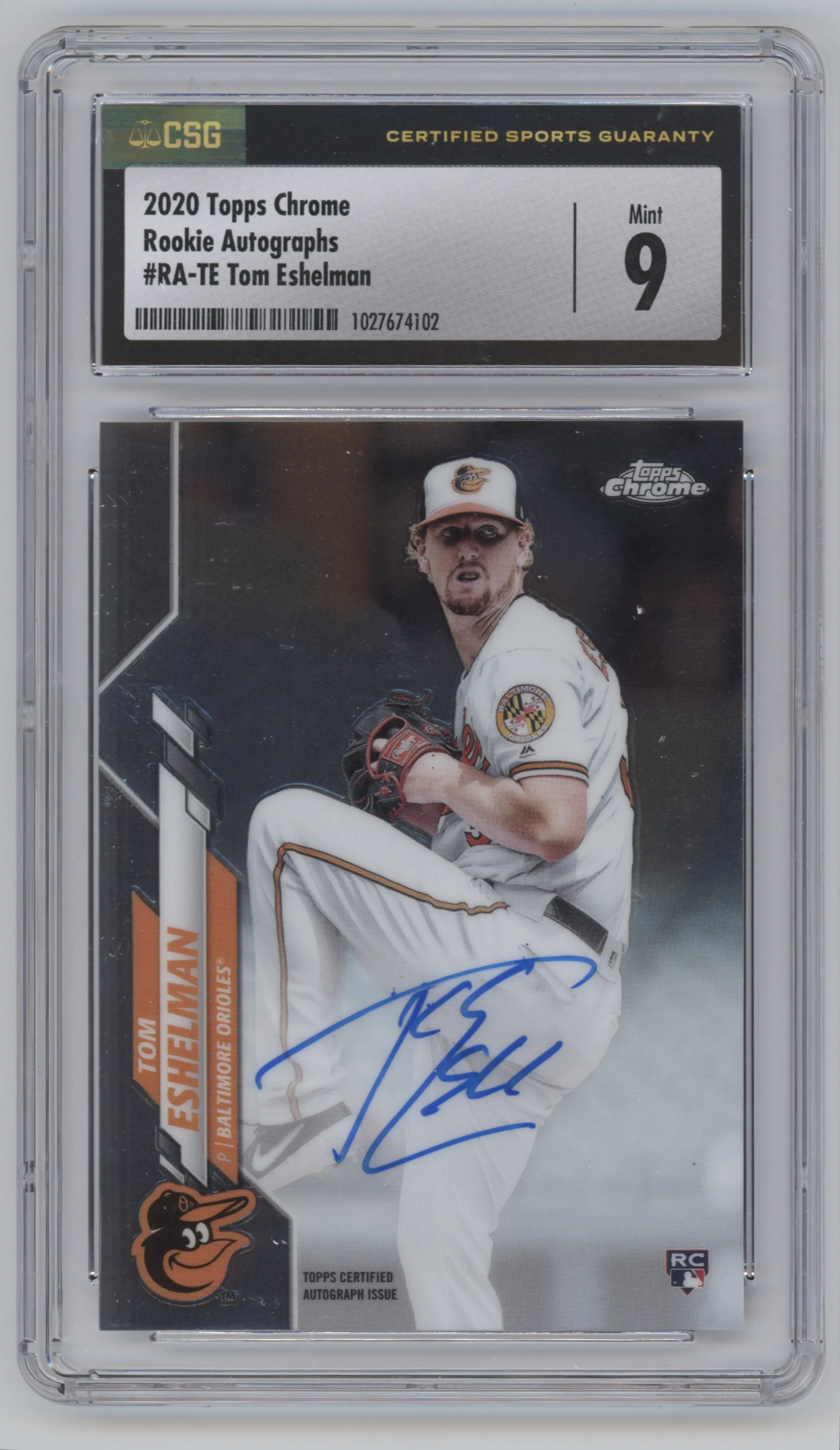 2020 Topps Chrome Rookie Auto Tom Eshelman CGC 9