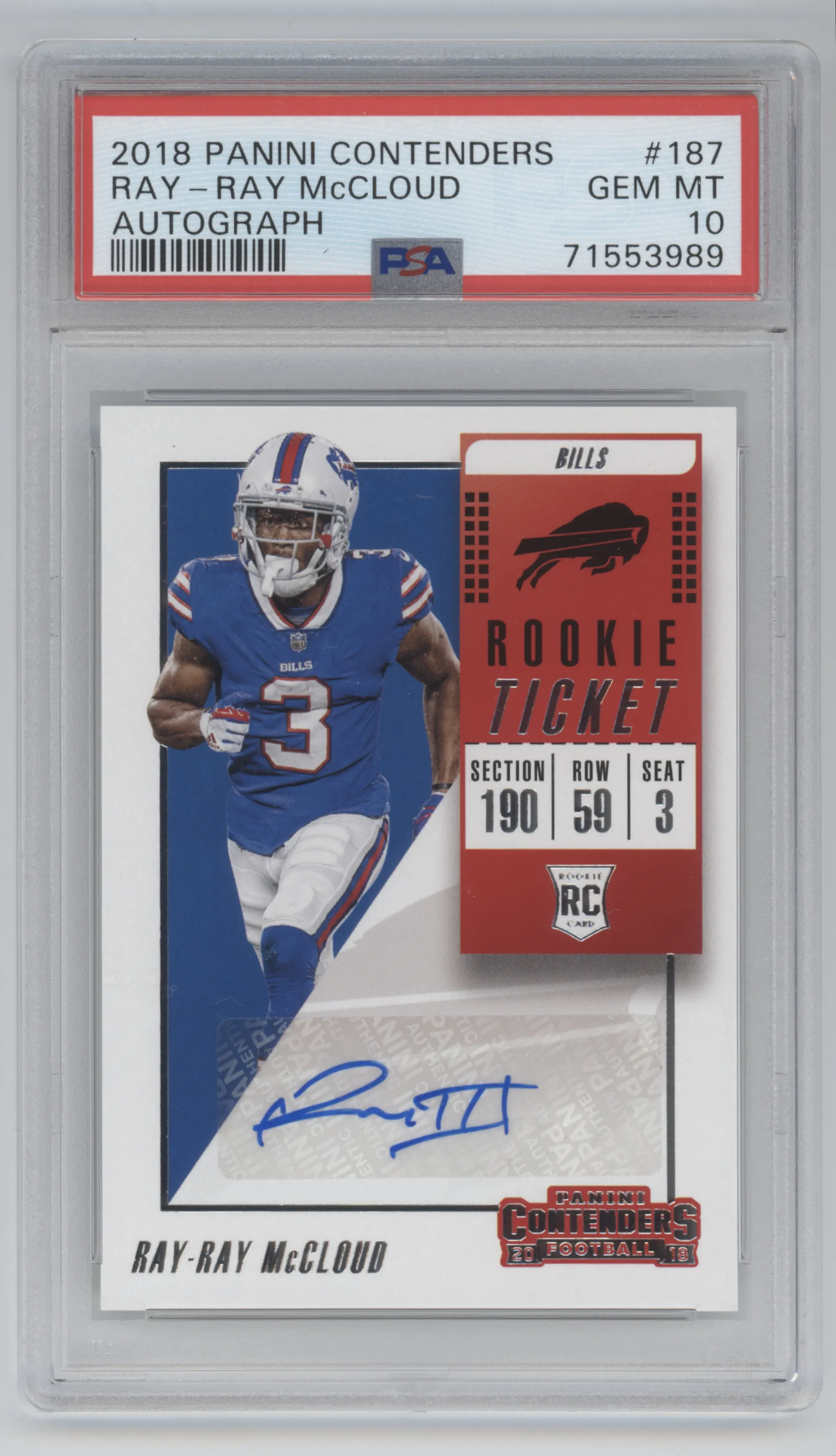 2018 Panini Contenders Rke.Tkt.Auto Ray-Ray McCloud #187 PSA 10