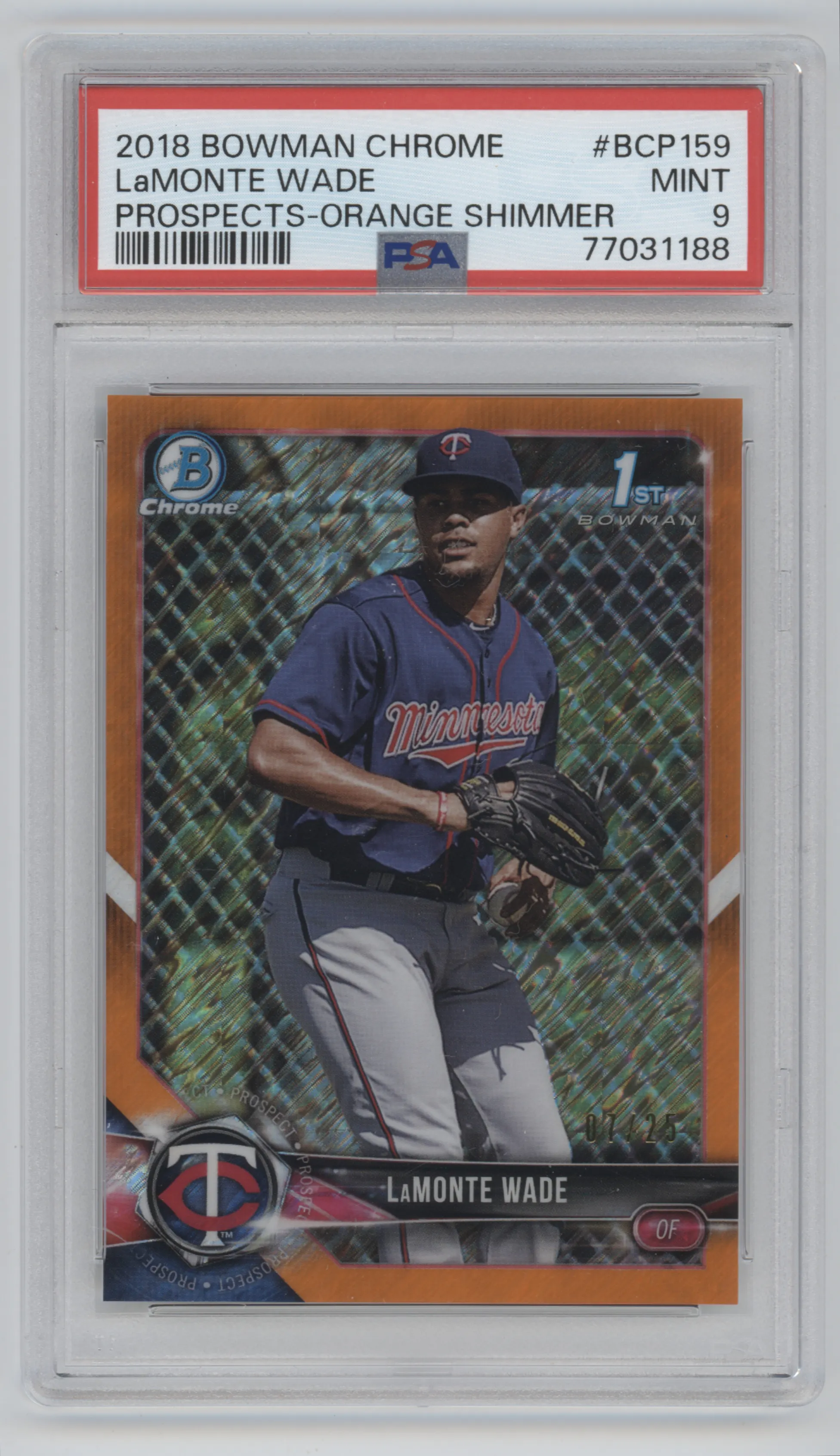 2018 Bowman Chrome Prospect LaMonte Wade Orange Shimmer PSA 9