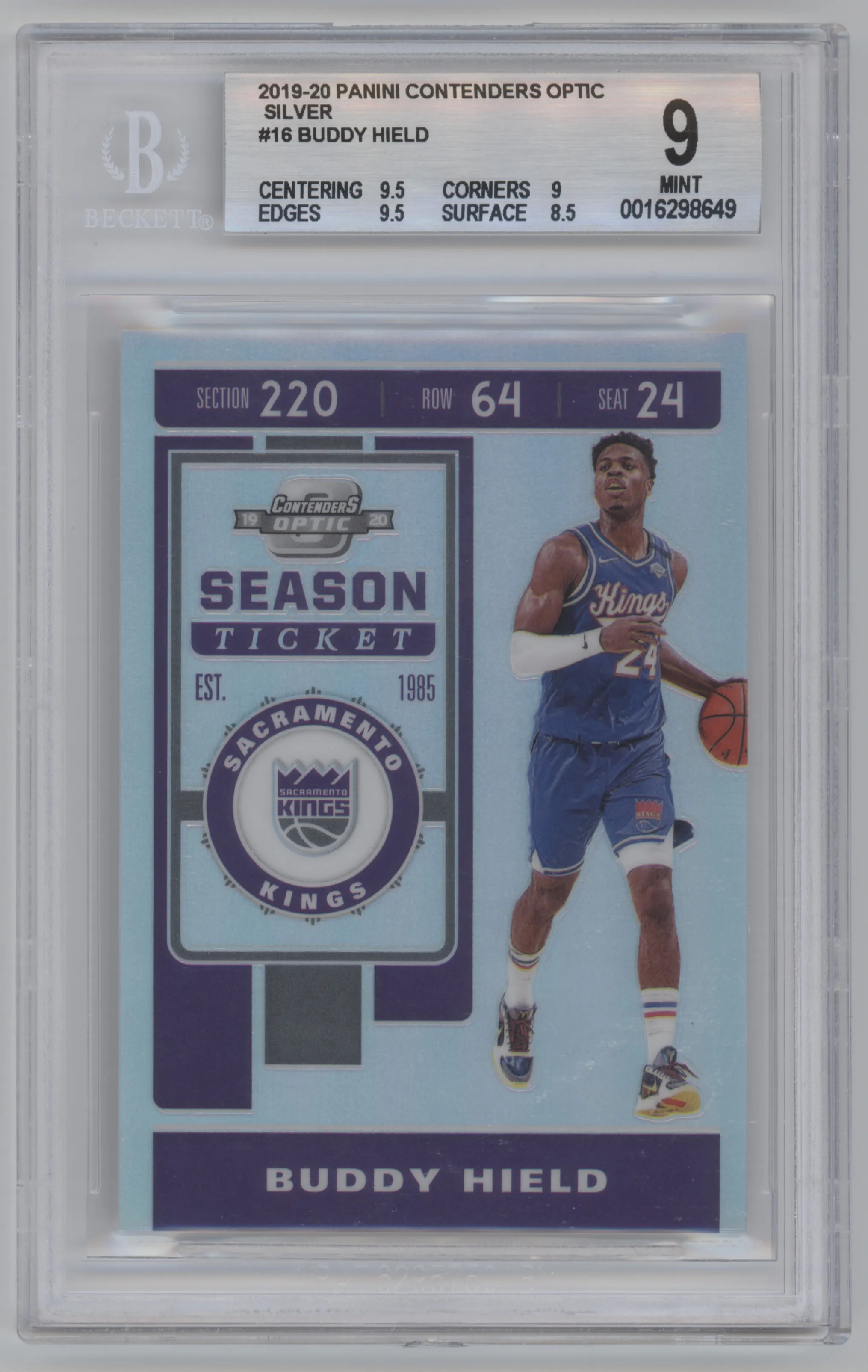 2019 Panini Contenders Optic Buddy Hield Silver BGS 9