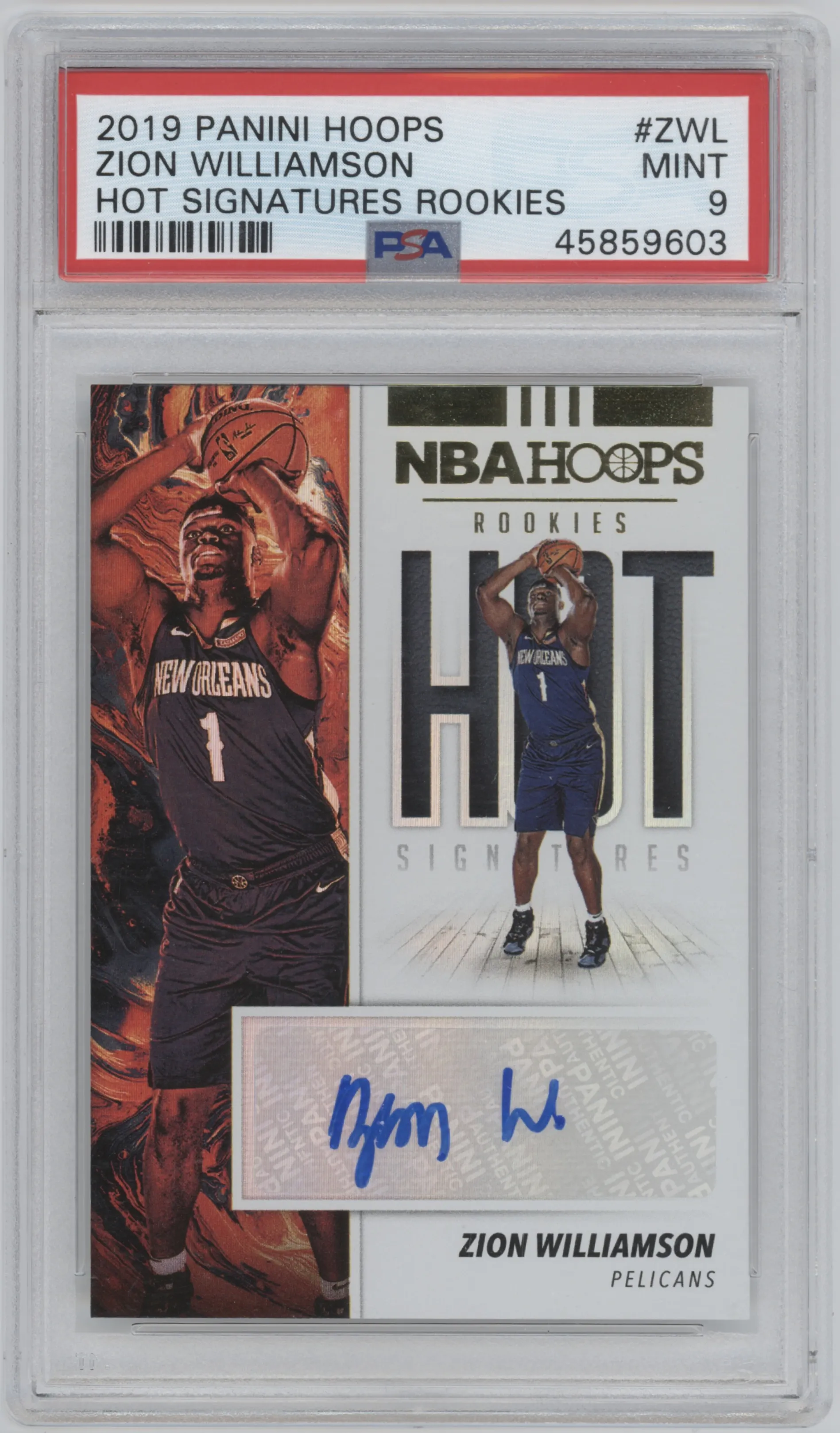 2019 Panini NBA Hoops Hot Sig. Rookies Zion Williamson PSA 9
