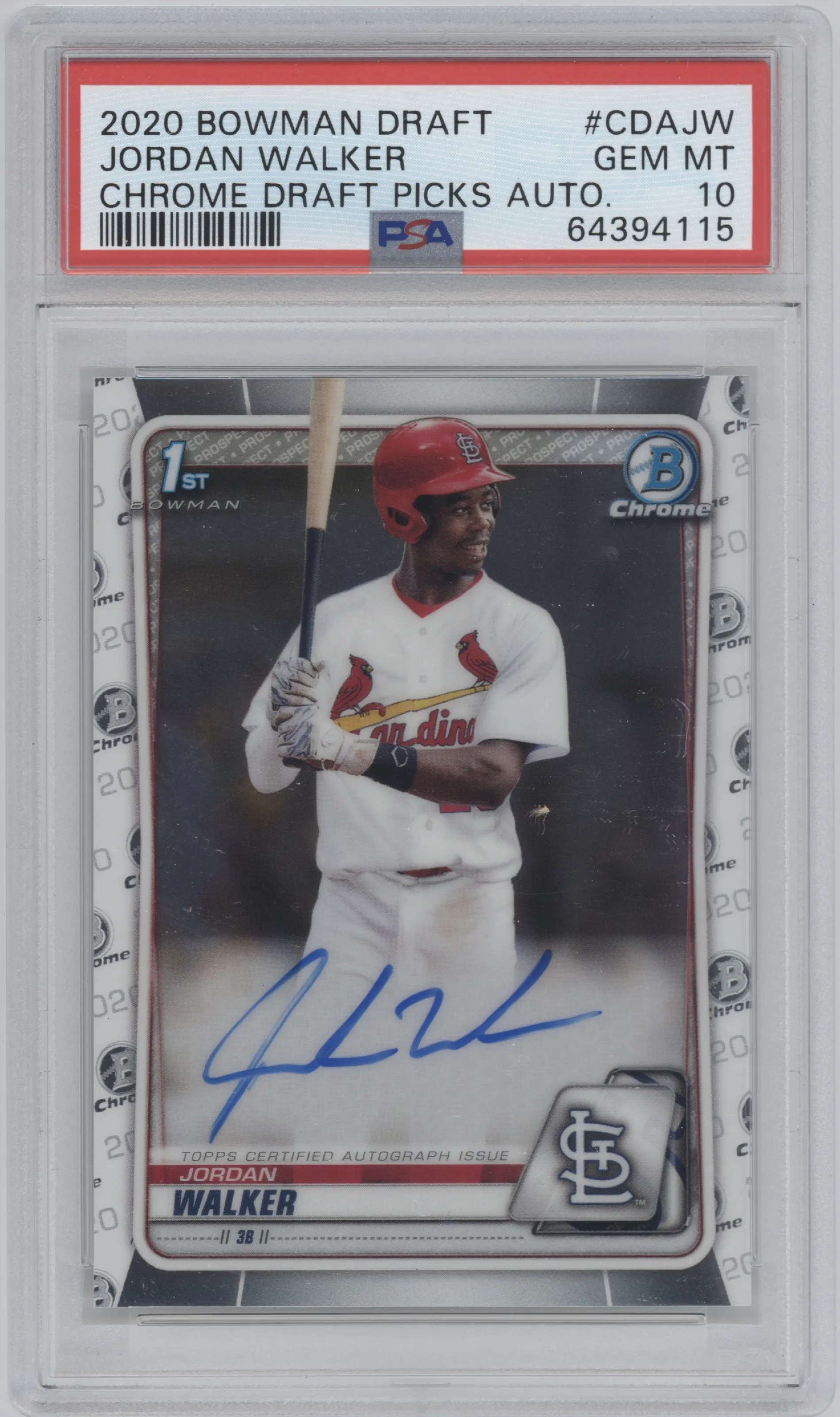 2020 Bowman Draft Chrm DP Auto Jordan Walker PSA 10