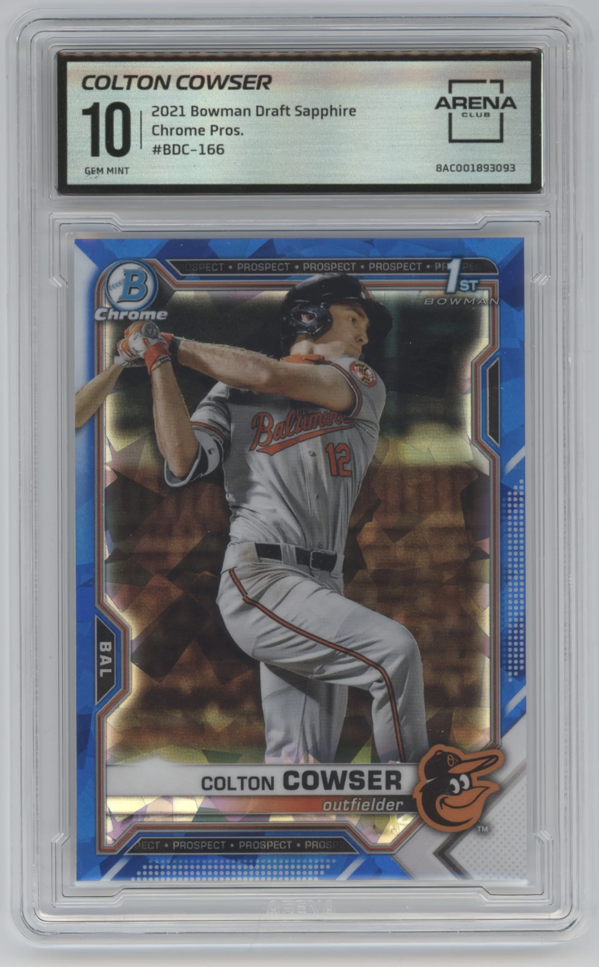 2021 Bowman Draft Sapphire Edition Chrome Colton Cowser ARENA CLUB 10