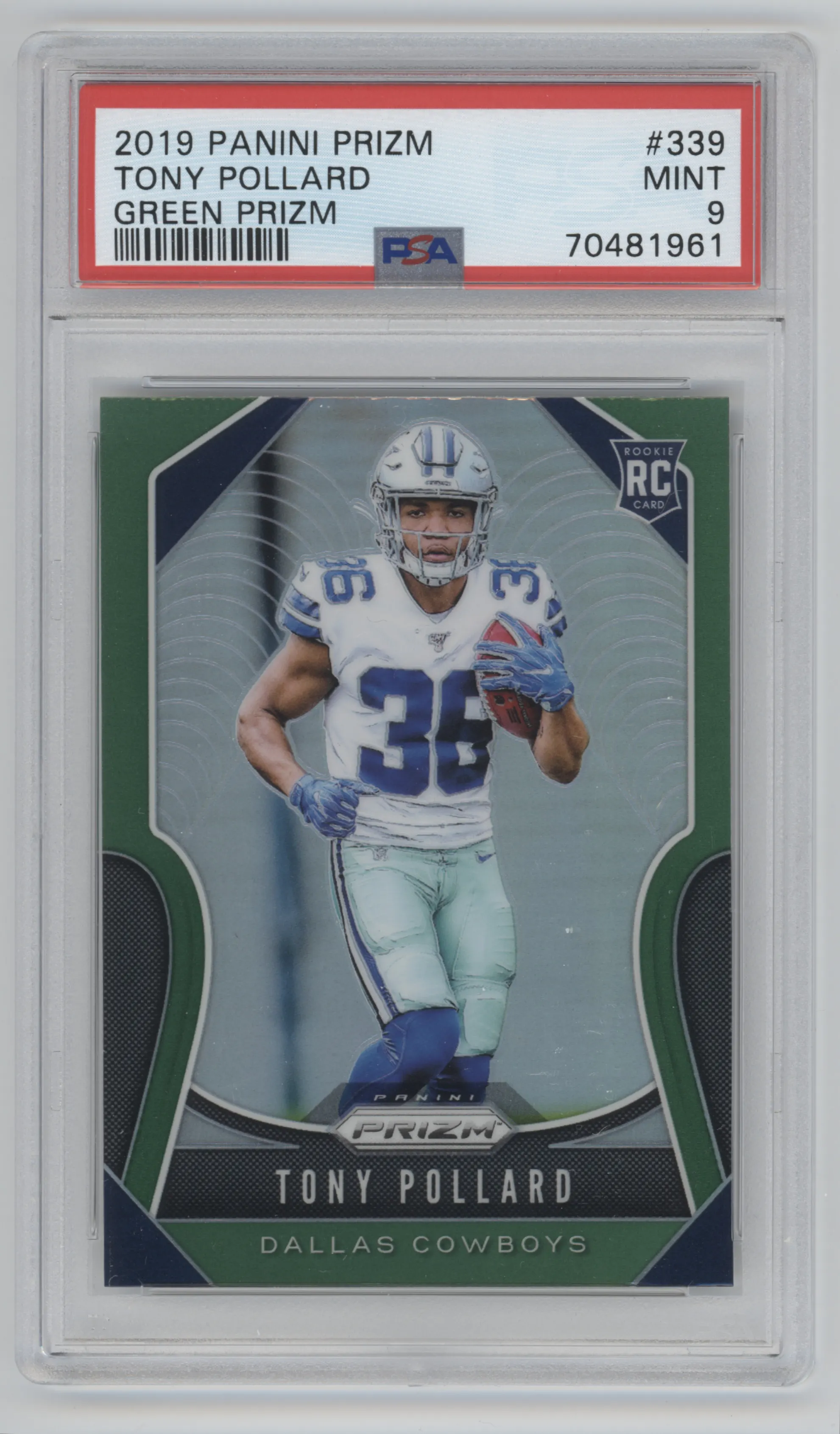 2019 Panini Prizm Tony Pollard Green Prizm PSA 9