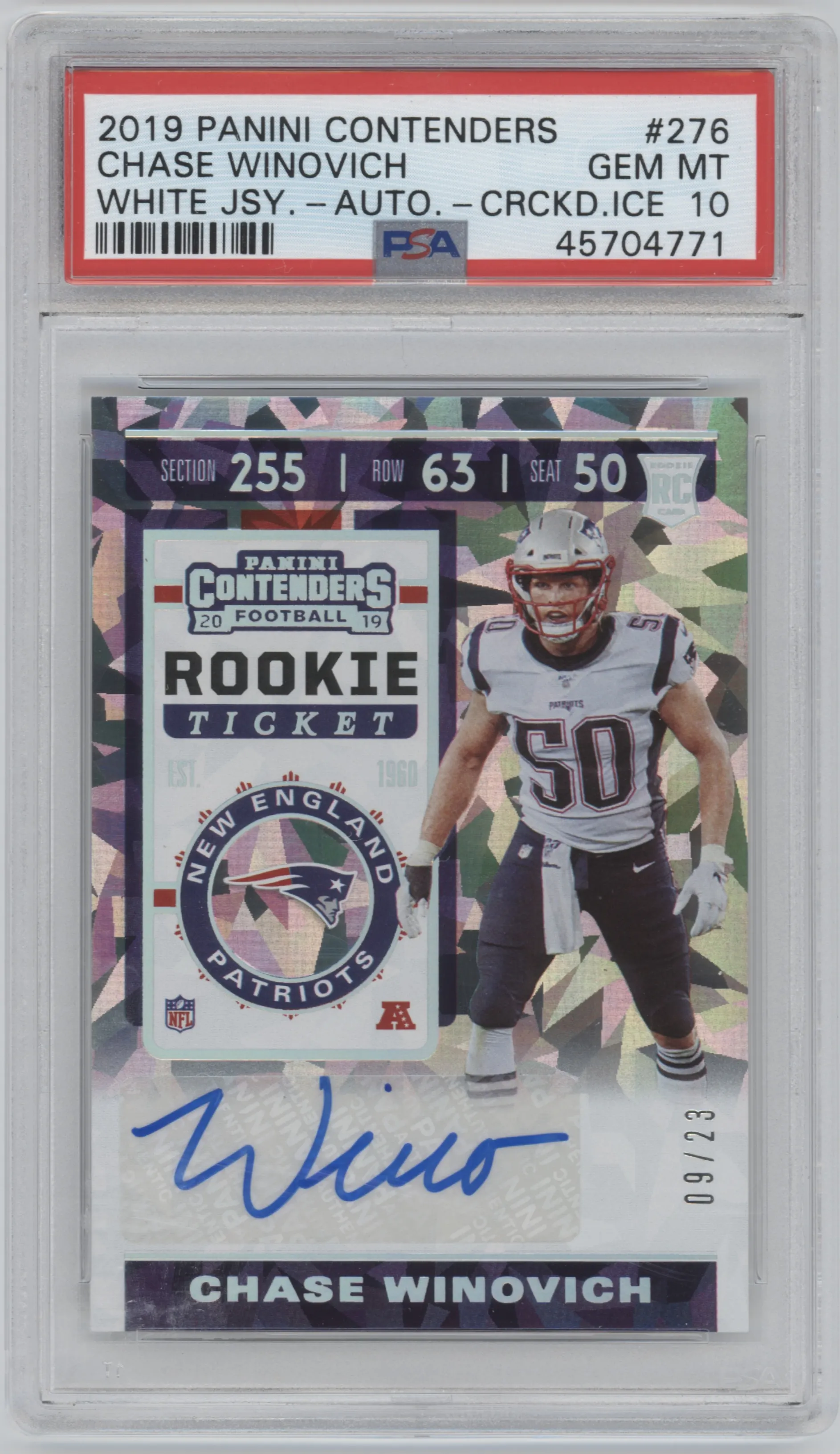 2019 Panini Contenders Rke.Tke.Auto Chase Winovich Cracked Ice PSA 10