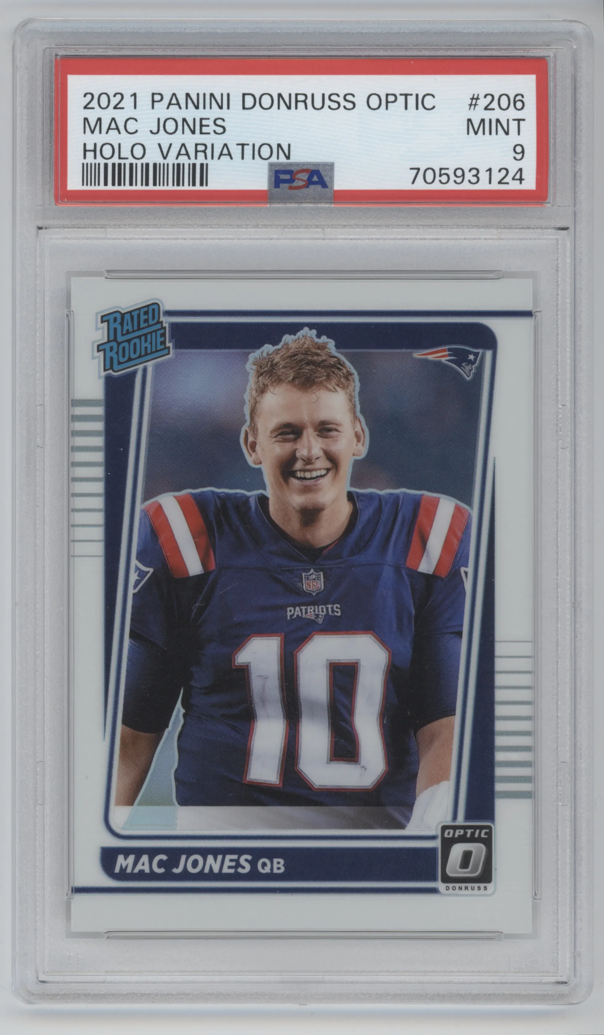 2021 Panini Donruss Optic Rated Rookie Mac Jones Holo Variation PSA 9