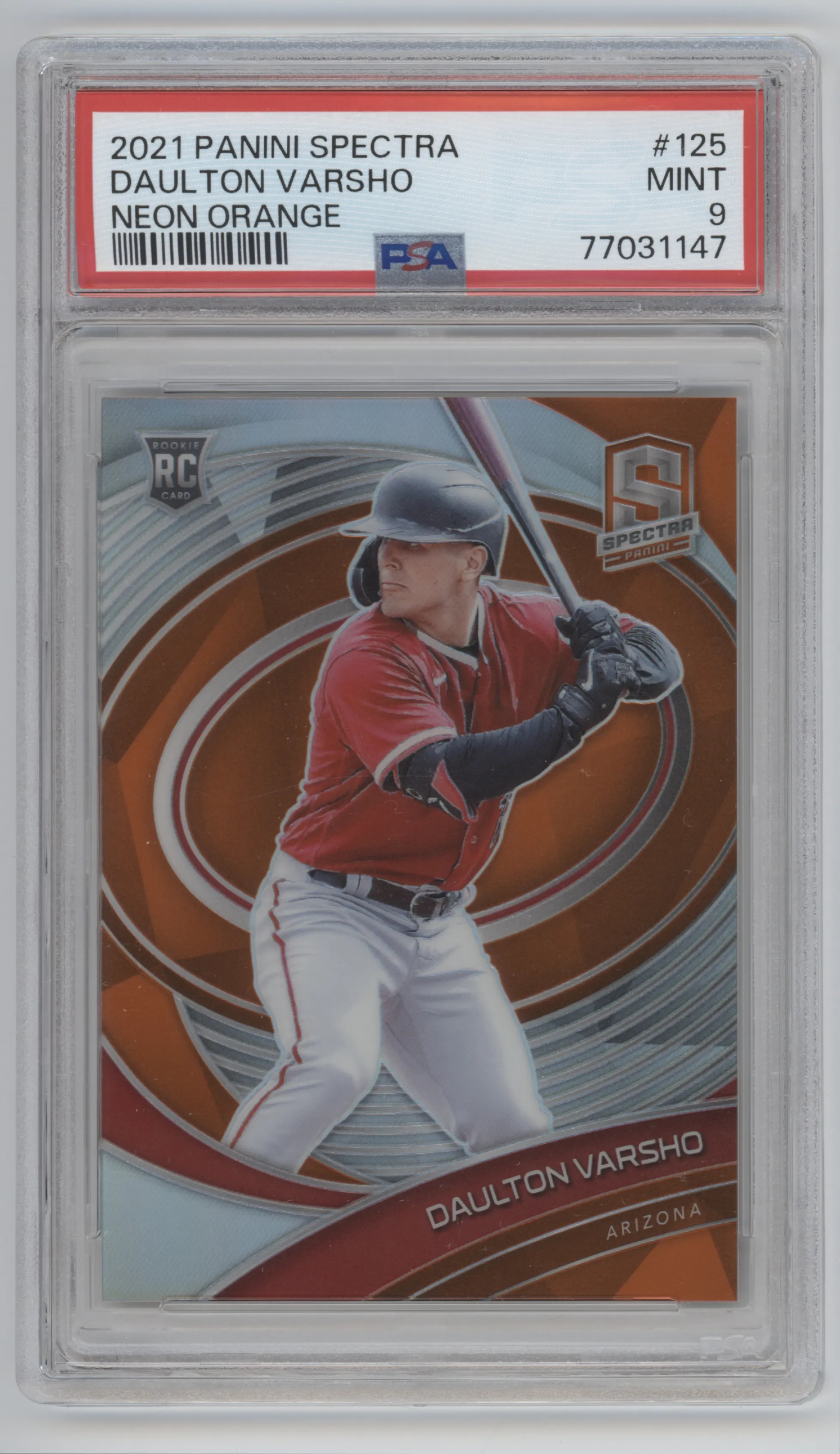 2021 Panini Spectra Daulton Varsho Neon Orange PSA 9