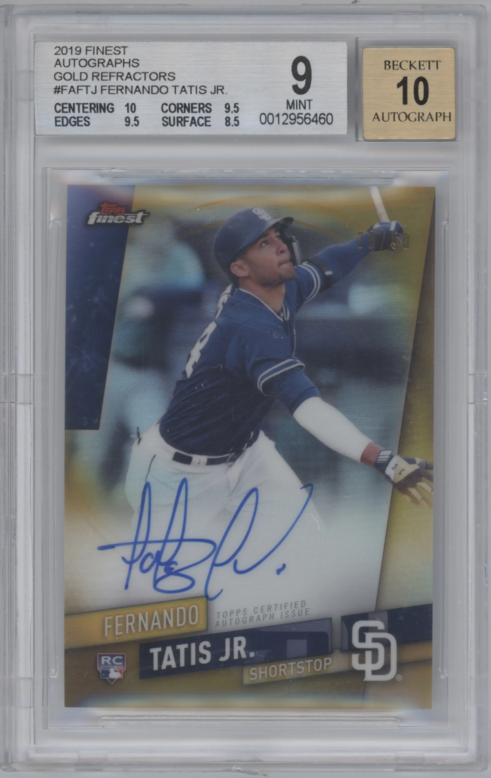 2019 Topps Finest Auto Fernando Tatis Jr. Gold Refractor #FA-FTJ BGS 9