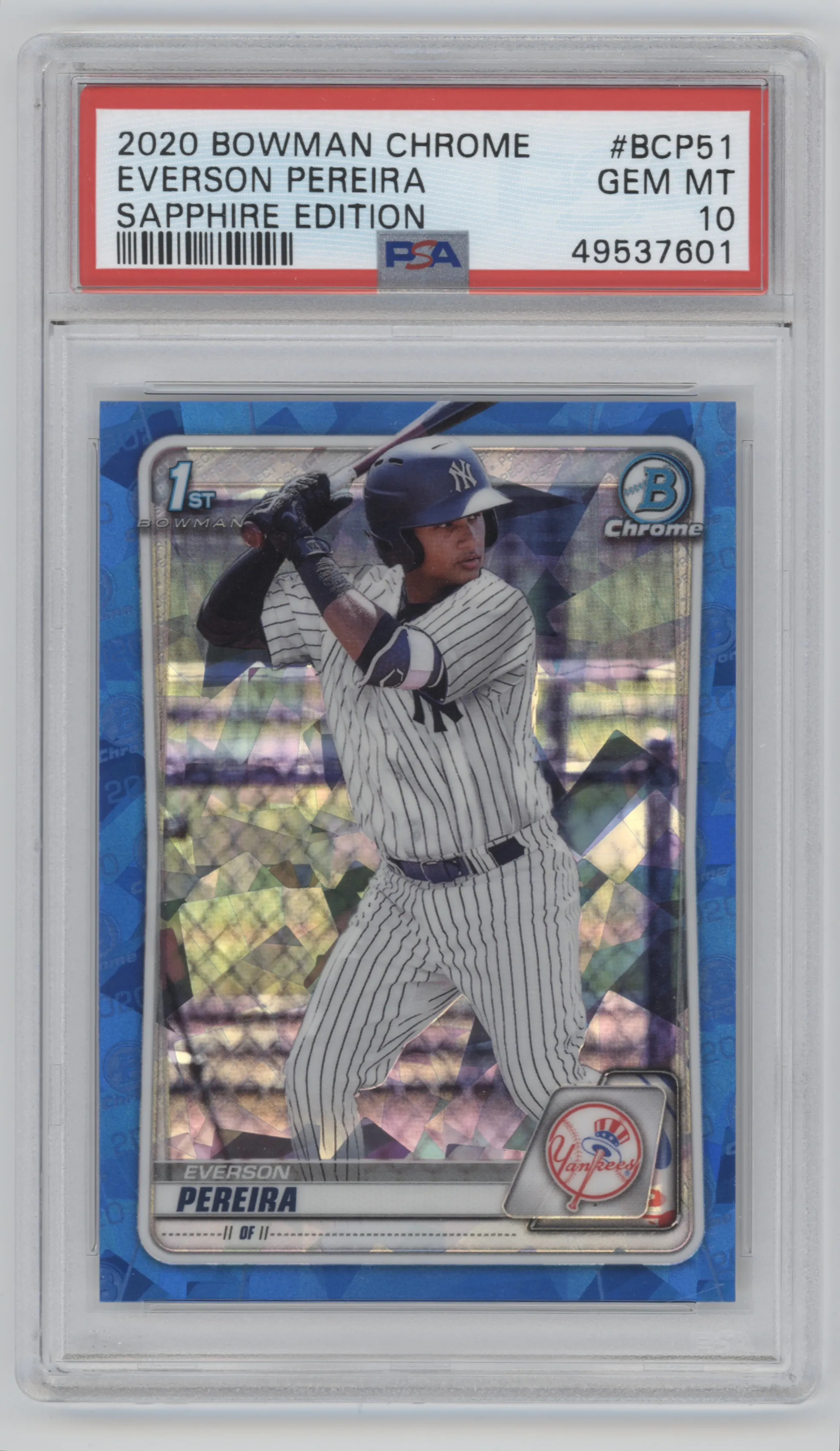 2020 Bowman Sapphire Edition Chrome Prospects Everson Pereira PSA 10