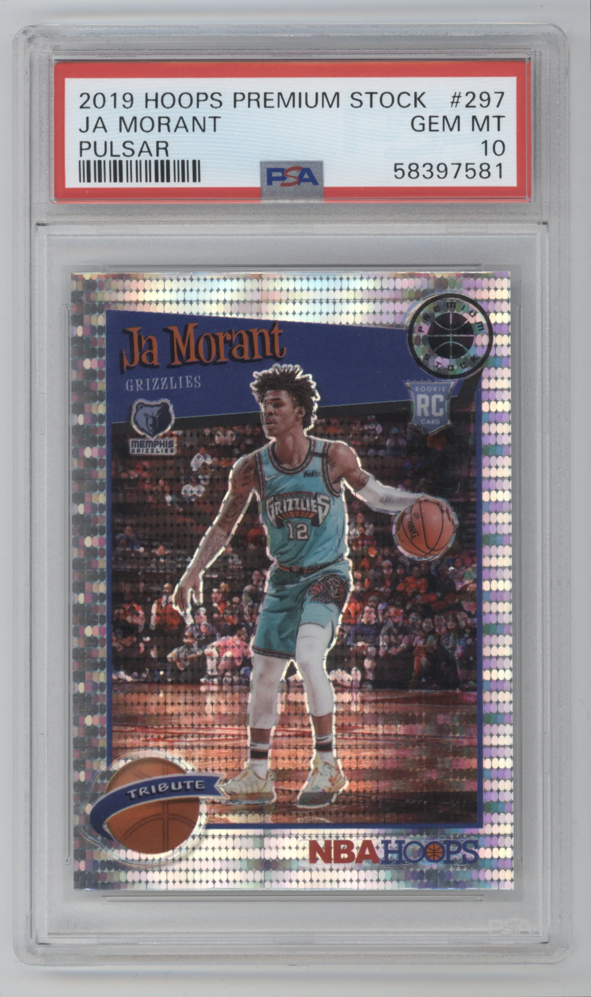 2019 Panini Hoops Premium Stock Tribute Ja Morant Pulsar PSA 10