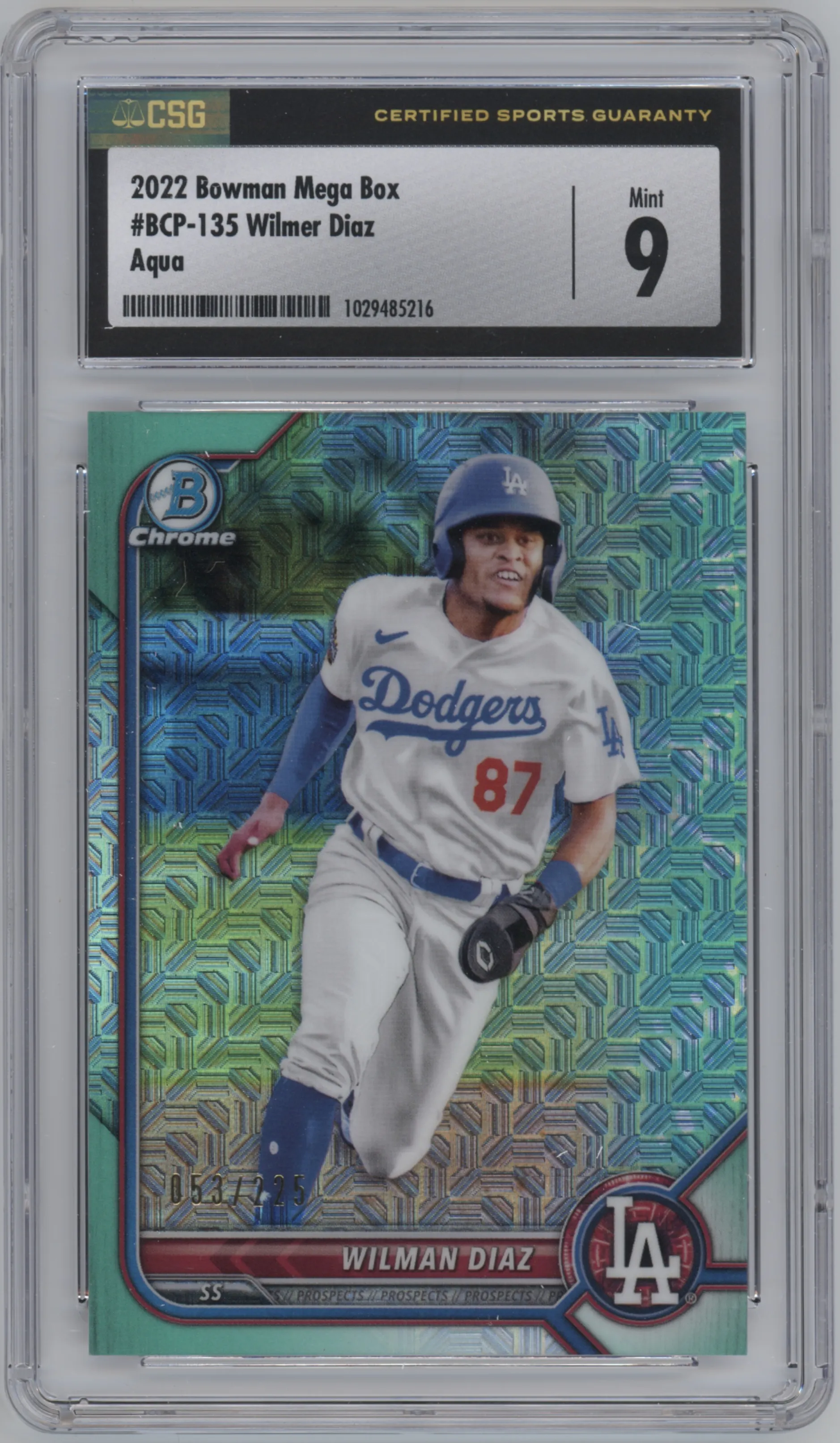 2022 Bowman Mega Box Chrome Wilman Diaz Aqua Refractor CGC 9