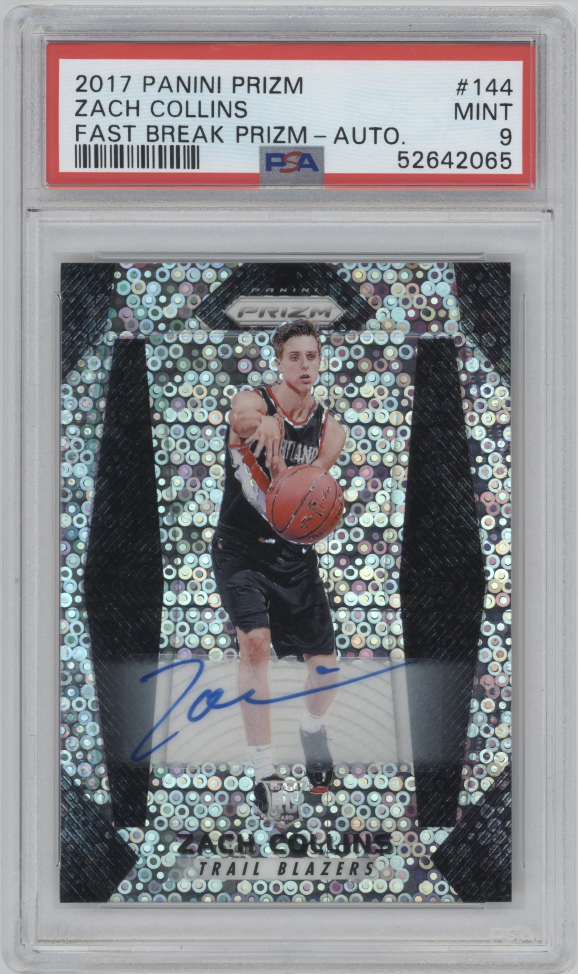 2017 Panini Prizm Fast Break Auto Zach Collins PSA 9