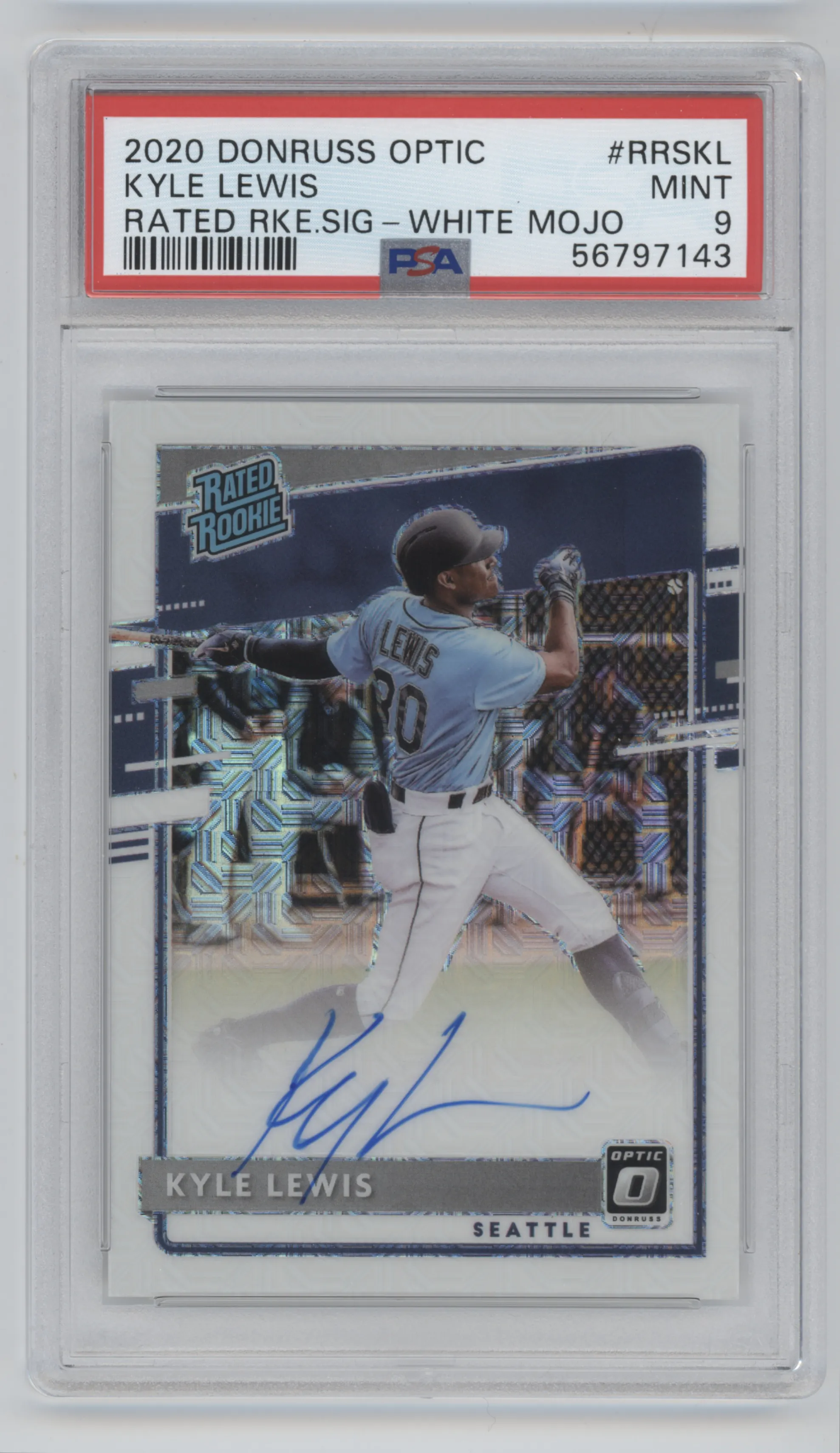 2020 Panini Donruss Optic Rtd.Rke.Sig. Kyle Lewis White Mojo PSA 9