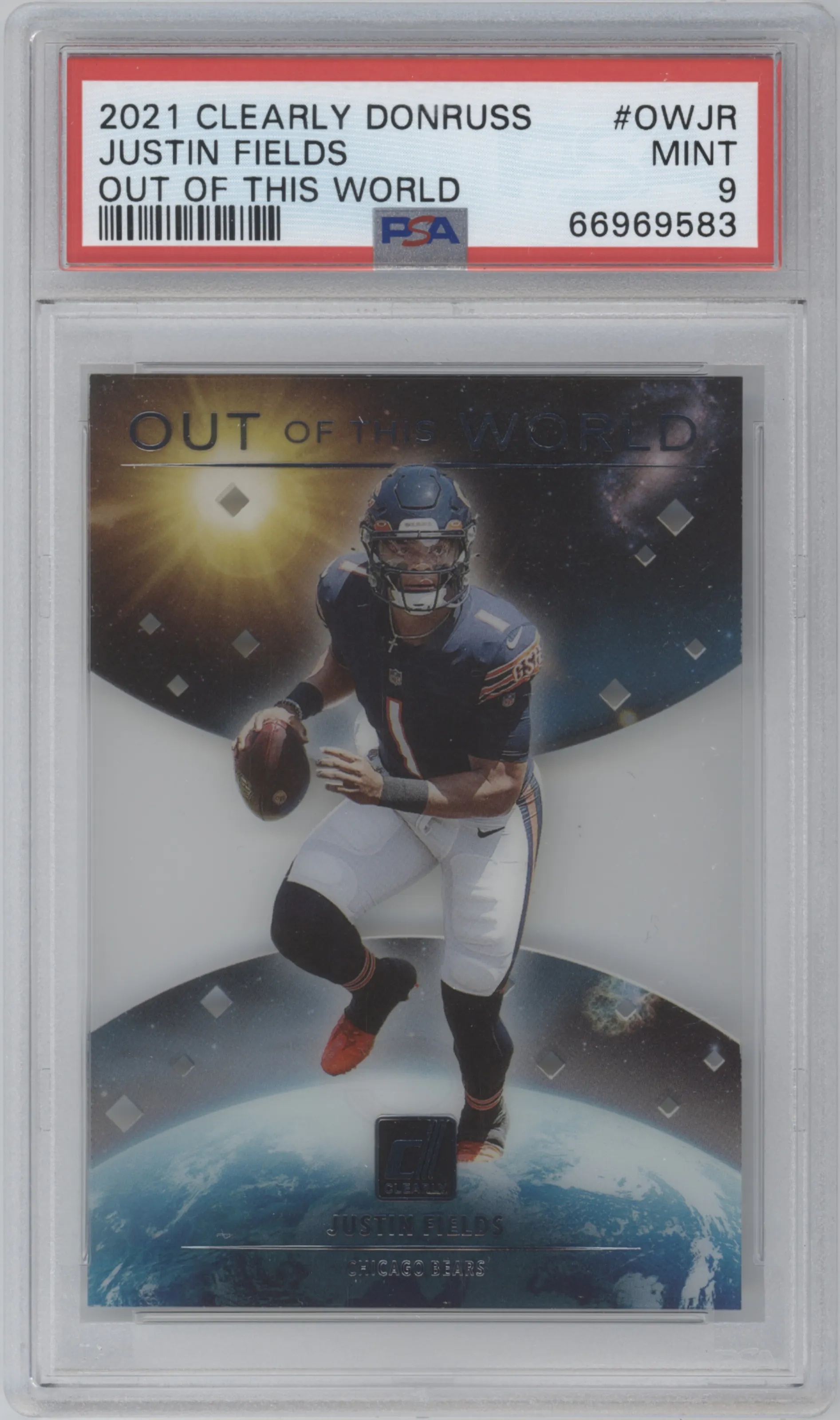 2021 Panini Clearly Donruss Out of this World Justin Fields PSA 9