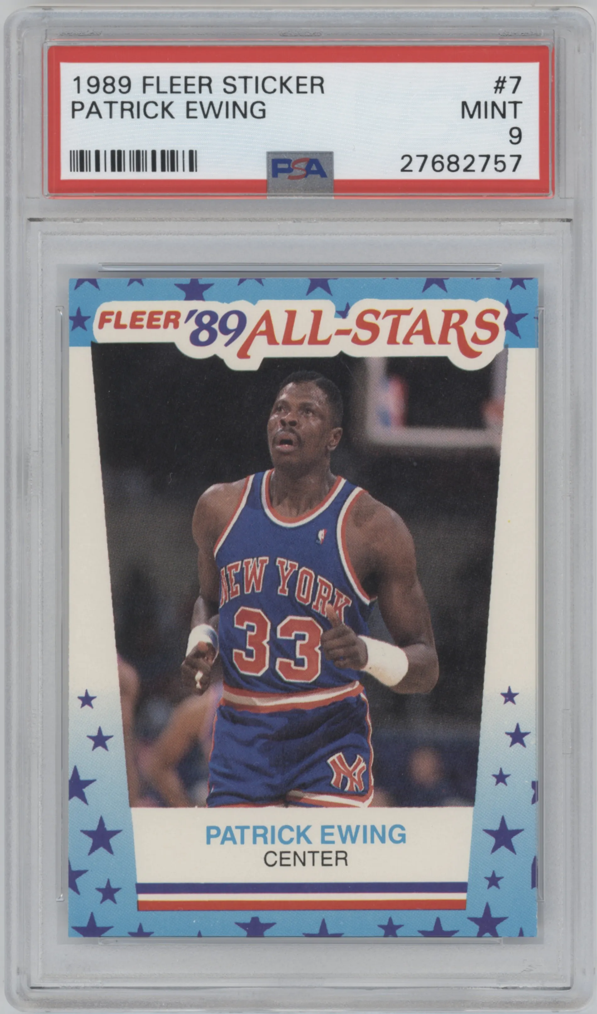 1989 Fleer Sticker Patrick Ewing #7 PSA 9