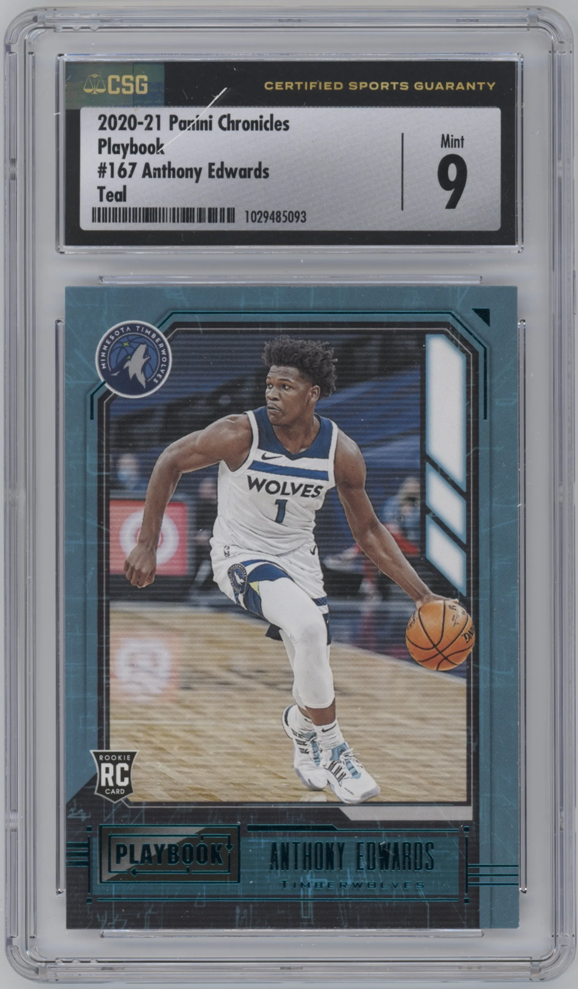 2020 Panini Chronicles Playbook Anthony Edwards Teal CGC 9