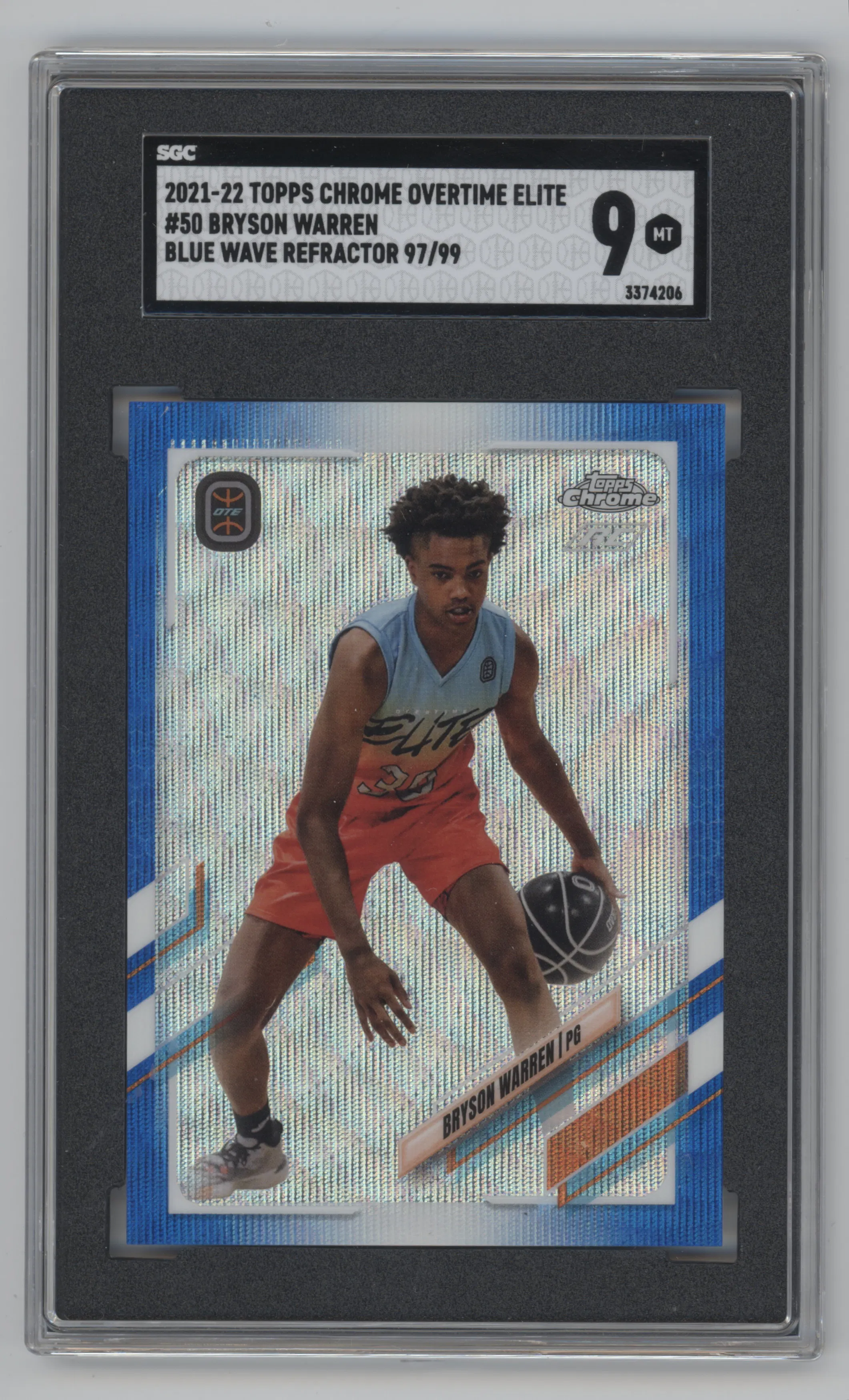 2021 Topps Chrome OTE Bryson Warren Blue Wave Refractor #50 SGC 9